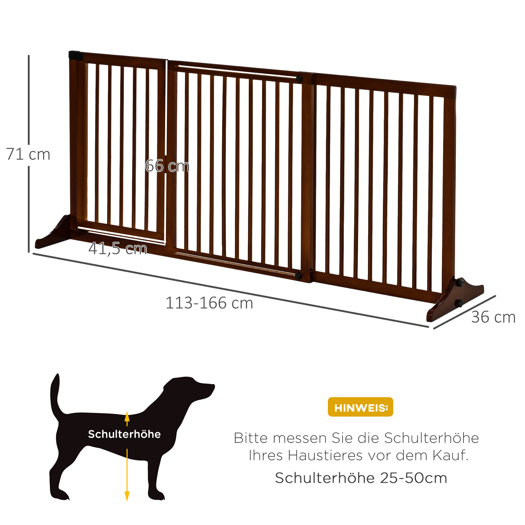Absperrgitter Hunde Türschutzgitter Schutzgitter aus Holz Freistehendes Hundegitter mit Tür Hundeabsperrgitter Konfigurationsgitter für Kamin & Ofen Braun 113-166 x 36 x 71 cm