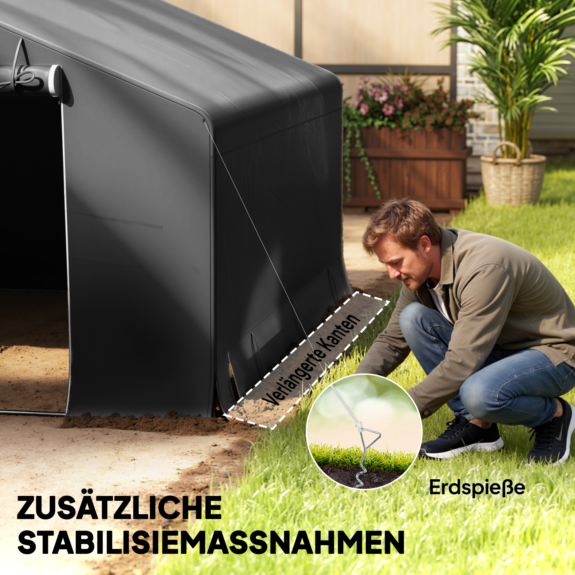 Tragbarer Gartenschuppen, Fahrradzelt, Rolltür mit Reißverschluss, Metallrahmen, vielseitige Aufbewahrung, Dunkelgrau