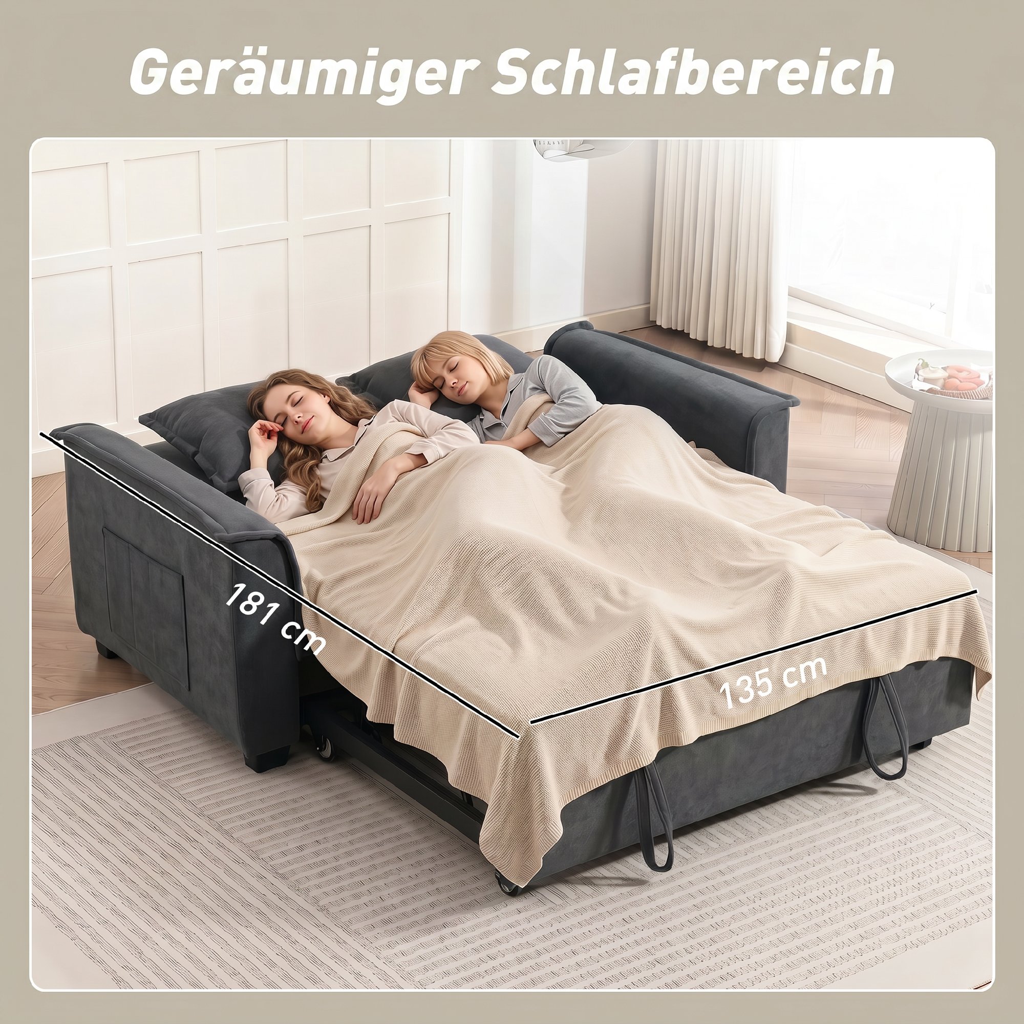 Futon-Schlafsofa, verstellbare Rückenlehne, 2-Sitzer mit 2 Kissen, Dunkelgrau
