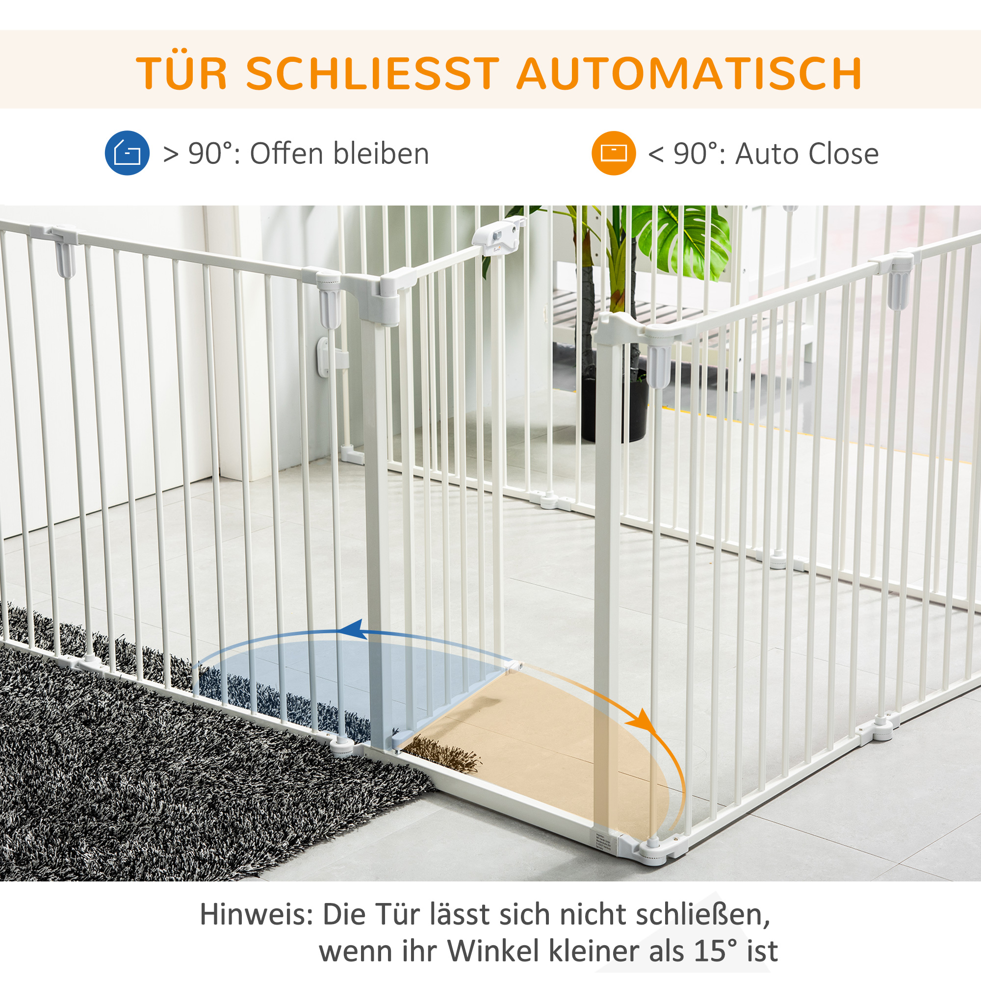 Welpenauslauf Freigehege für Hund Schutzgitter mit Tür Kaminschutzgitter flexible klappbar 8 Paneele je 60 x 76 cm Weiß