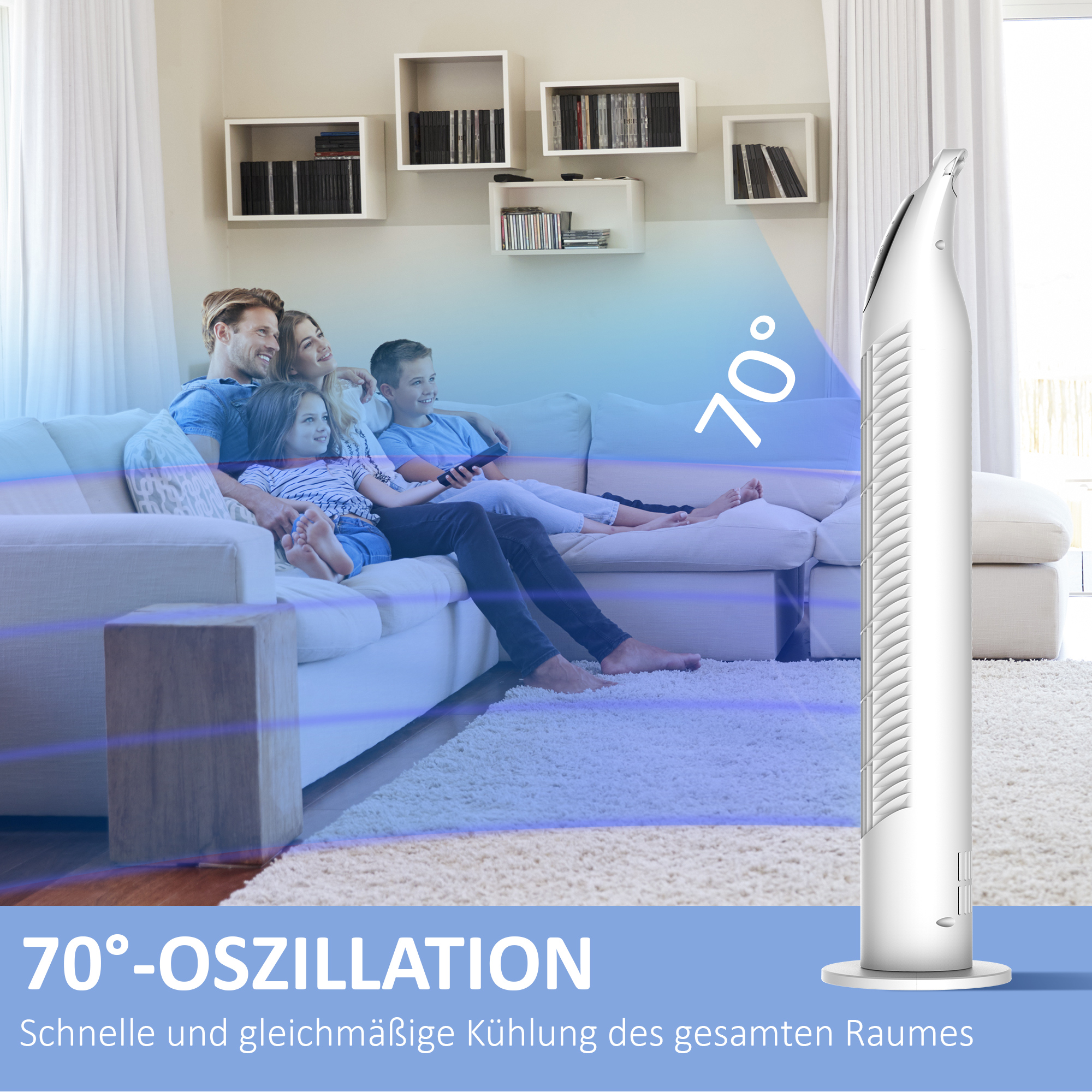 Turmventilator, 3 Modi, leiser Betrieb, Timer, Fernbedienung, 18x78,5cm, Weiß