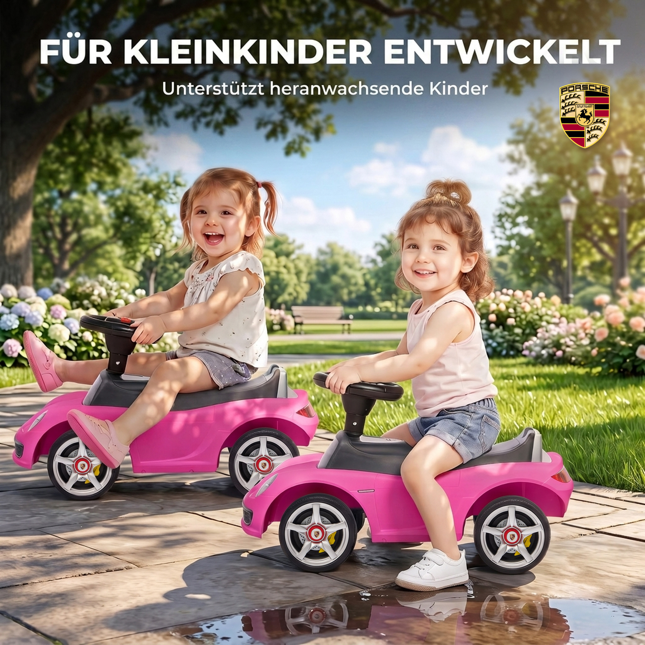 Rutschauto Kinder Porsche Rutschfahrzeug mit Hupe Licht Motorgeräuschen, für 18–36 Monate, Rosa