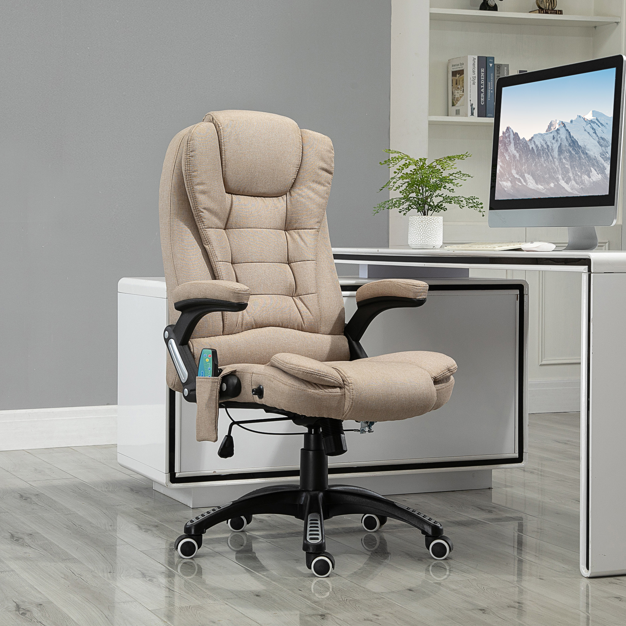 Massagesessel mit Wärmefunktion, Ergonomischer Schreibtischstuhl, höhenverstellbar, 68L x 72B x 110-120 cm, Braun