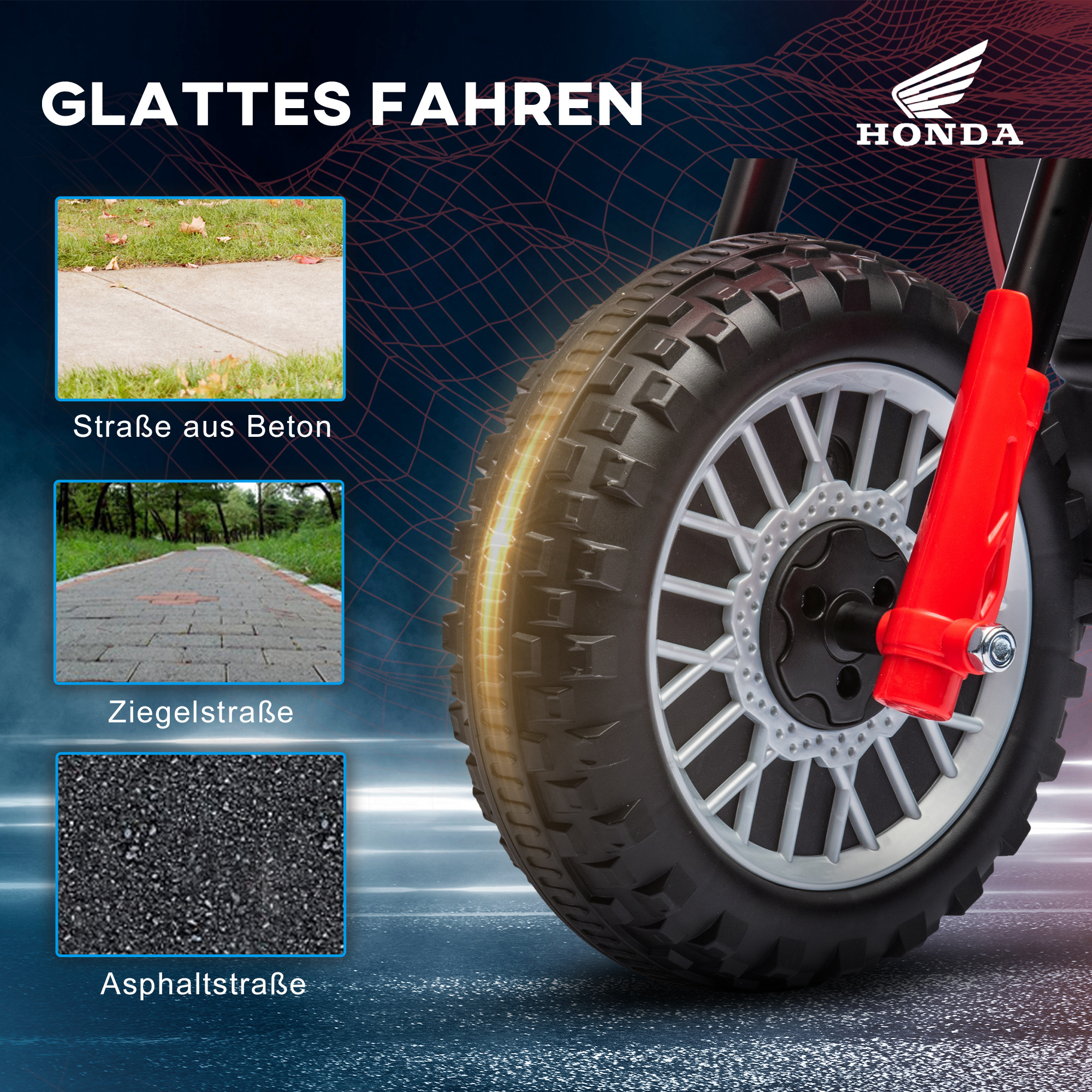 Elektro Kindermotorrad Honda, 3 km/h, Soundeffekte, für 18-36 Monate, Rot