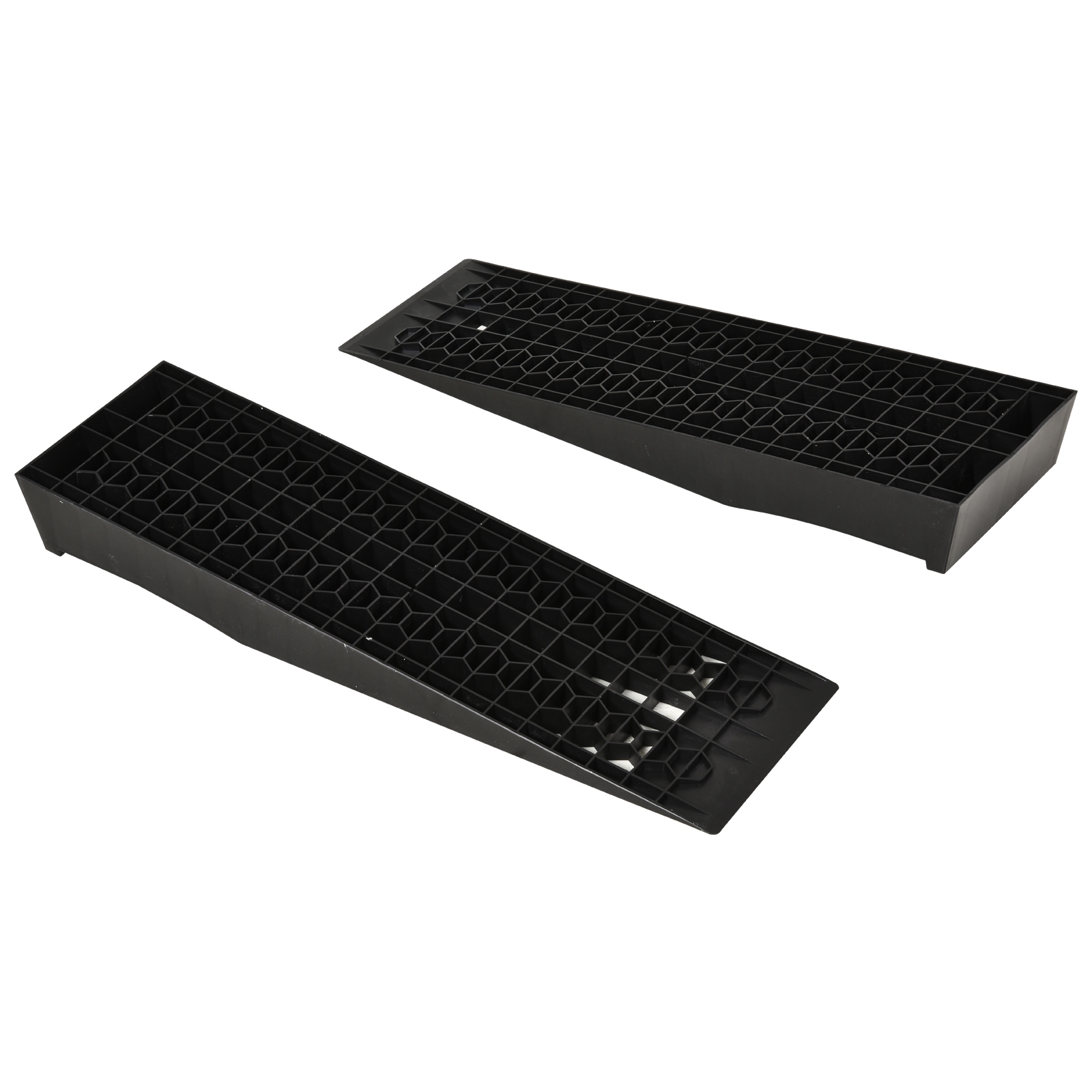 2-teiliges Auffahrrampen-Set, Schwellenrampe, Bordsteinrampe, Gummirampen, 3 Tonnen Tragkraft, Kunststoff, Schwarz 2-teiliges Auffahrrampen-Set, Schwellenrampe, Bordsteinrampe, Gummirampen, 3 Tonnen Tragkraft, Kunststoff, Schwarz