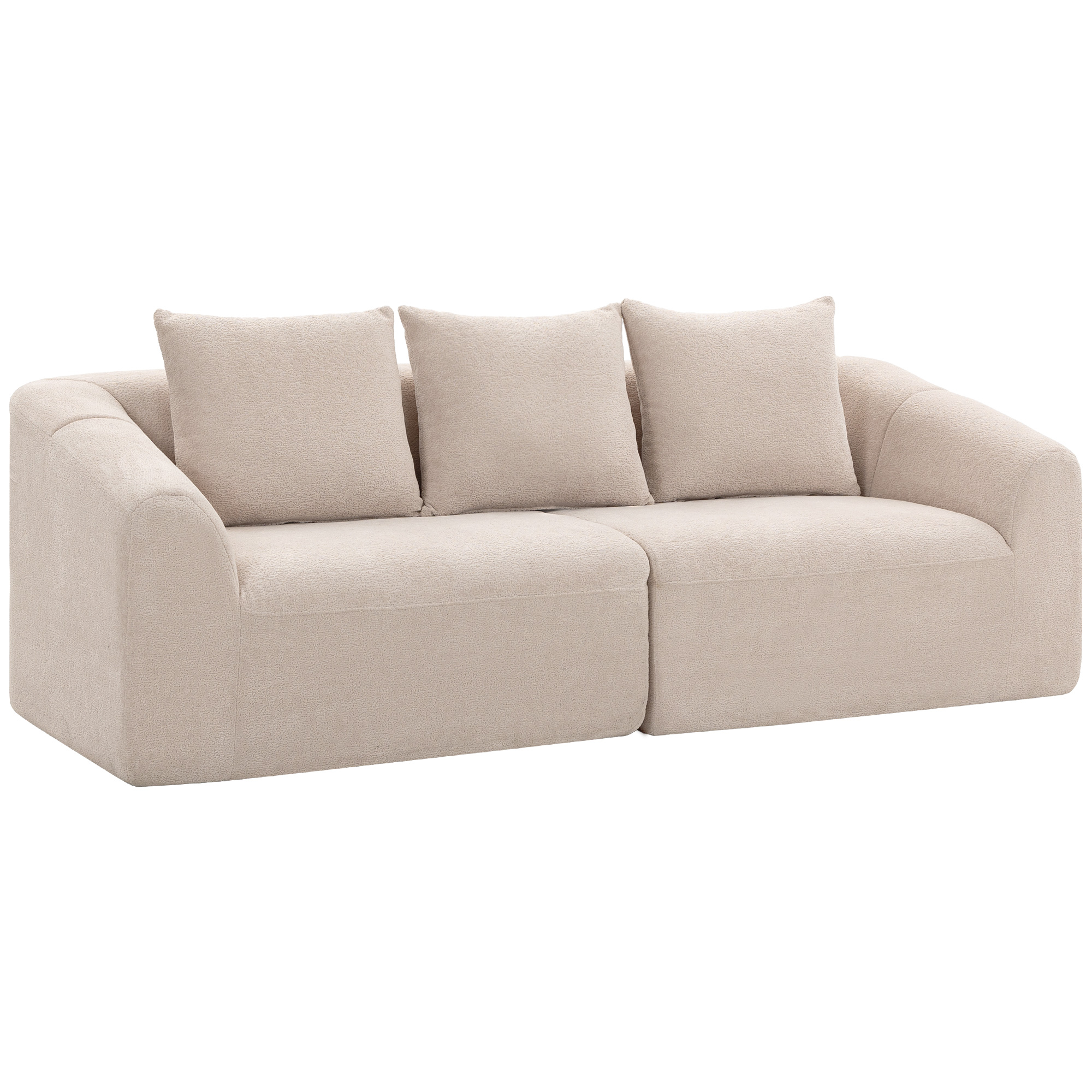3-Sitzer Sofa, Chenille Cloud Couch ohne Rahmen, dicke Federkernpolsterung, extra breite Sitzfläche, 3 Kissen, Beige