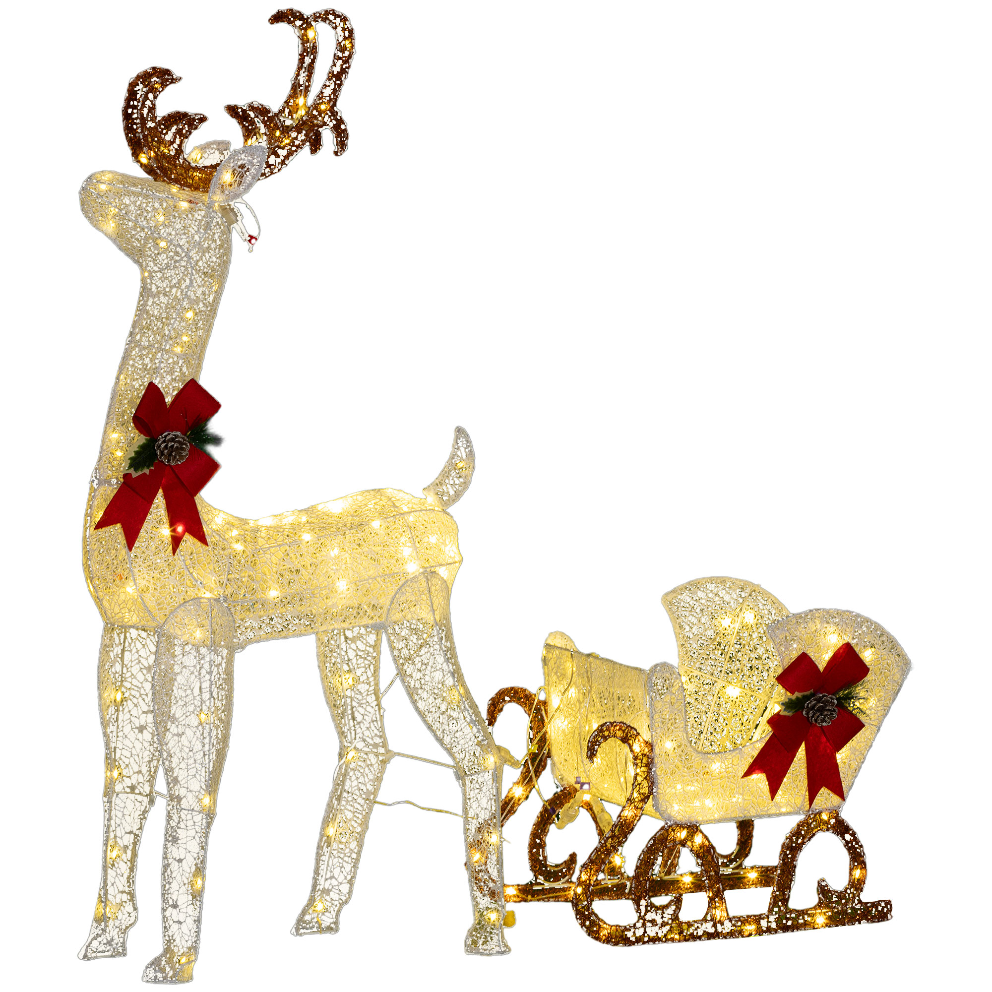 LED-Weihnachtsdekoration, leuchtendes Rentier und Schlitten, 170 Lichter, 50 x 29 x 42 cm LED-Weihnachtsdekoration, leuchtendes Rentier und Schlitten, 170 Lichter, 50 x 29 x 42 cm