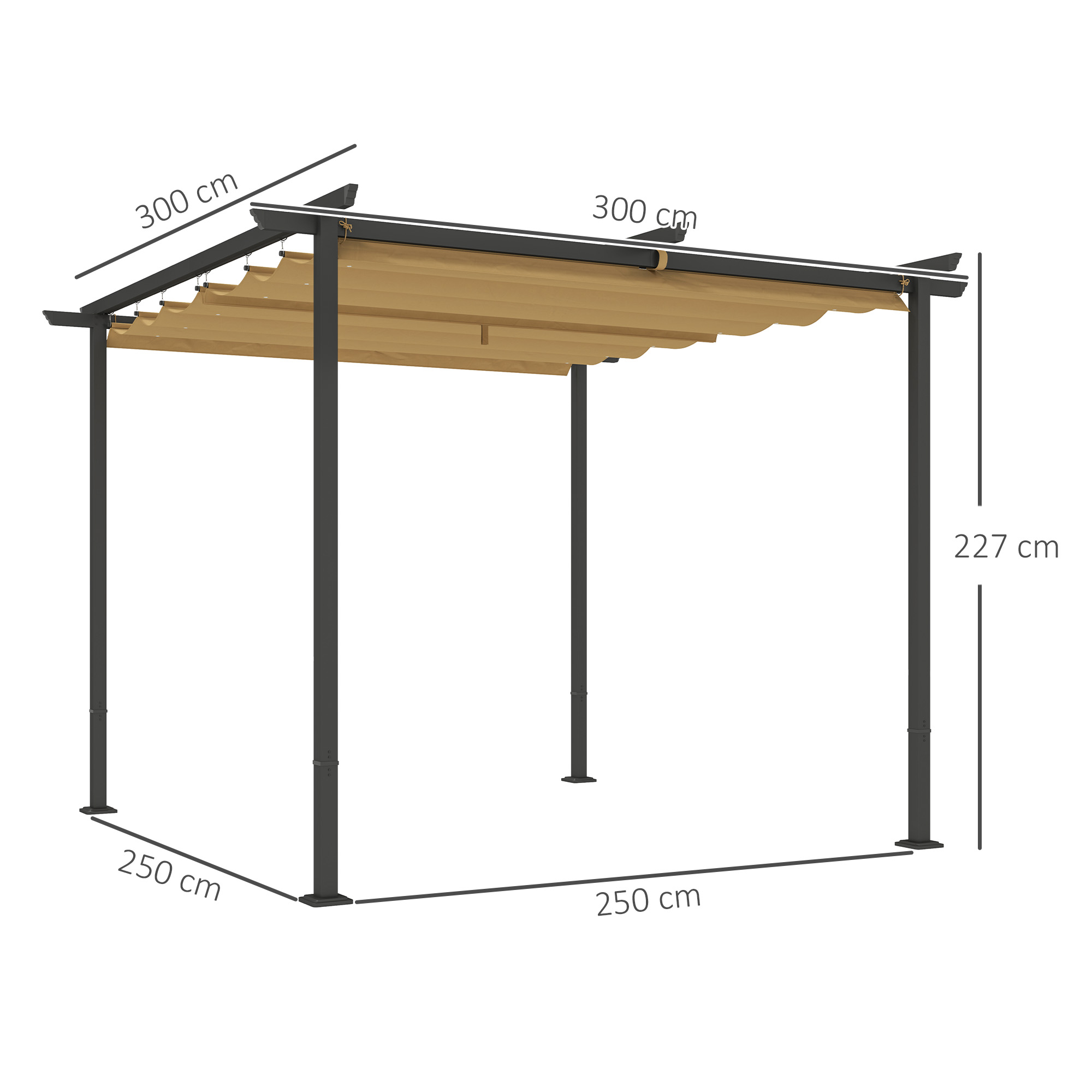3 x 3 m Garten-Pergola mit verstellbarem Dach, Metallrahmen, UPF30+ Schutz, Sonnendach für Veranda, Terrasse, Beige