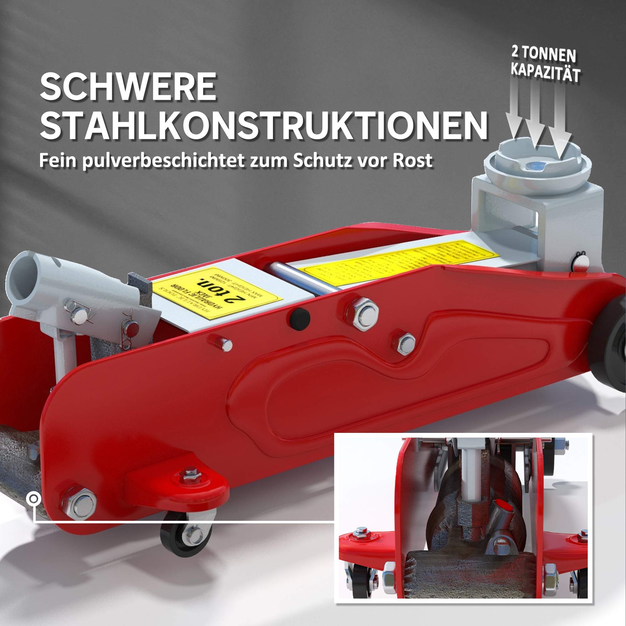 Hydraulischer Wagenheber Kompakt Überlastschutz Auto SUV 2t 120-300mm Rot Gelb