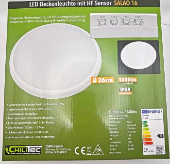 LED Deckenleuchte "SALAO 16 NW" IP54, 16W, 1500lm, 4000K, HF Bewegungsmelder