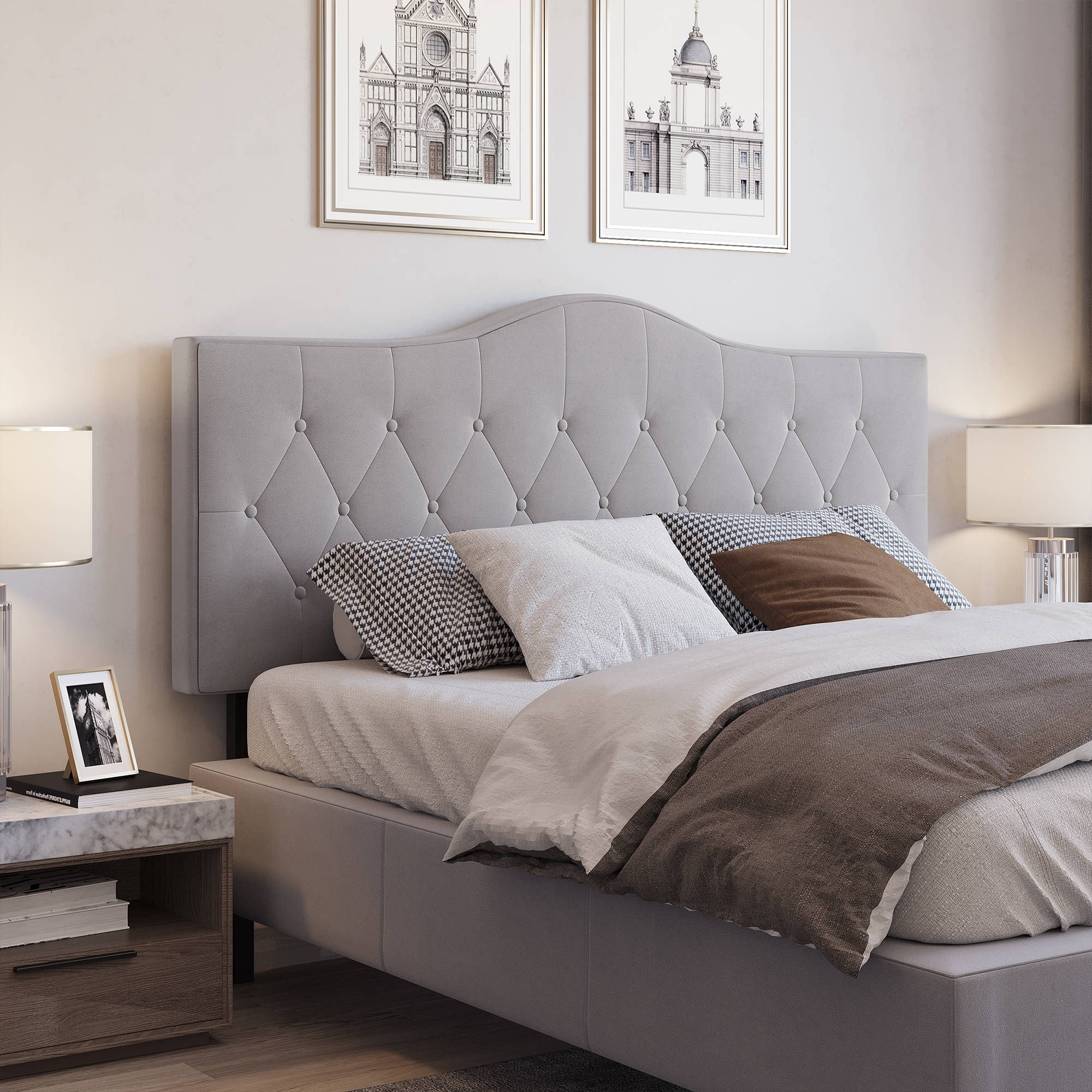 Kopfteil für Bett Polsterkopfteil Bett Kopf Rückenlehne Bettkopfteil in grau Pappel Samt Stoff 185 x 8 x 134 cm