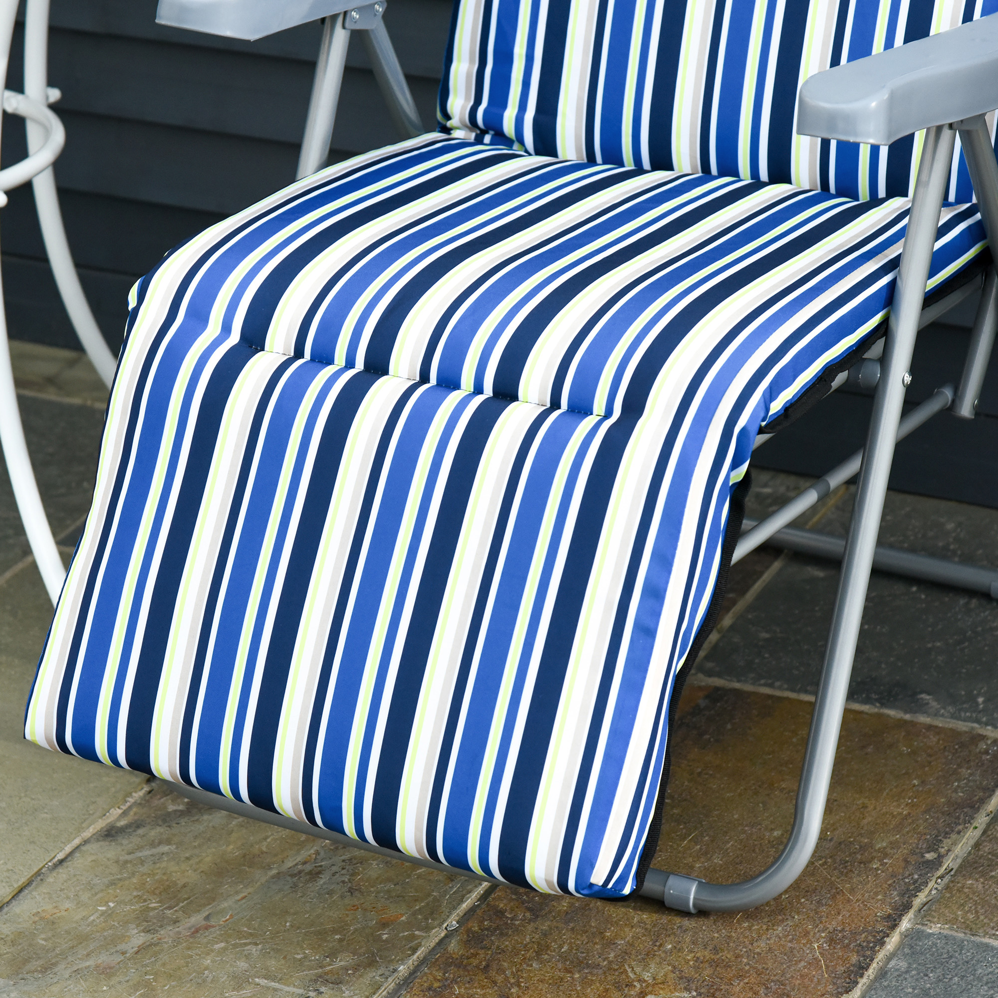 2er-Set Liegestuhl Set mit Kissen klappbar Sonnenliege 5 Stufen verstellbarer Rückenlehne Gartenliege Gartenmöbel Set Stahl Polyester Blau 60 x 75 x 65-102 cm