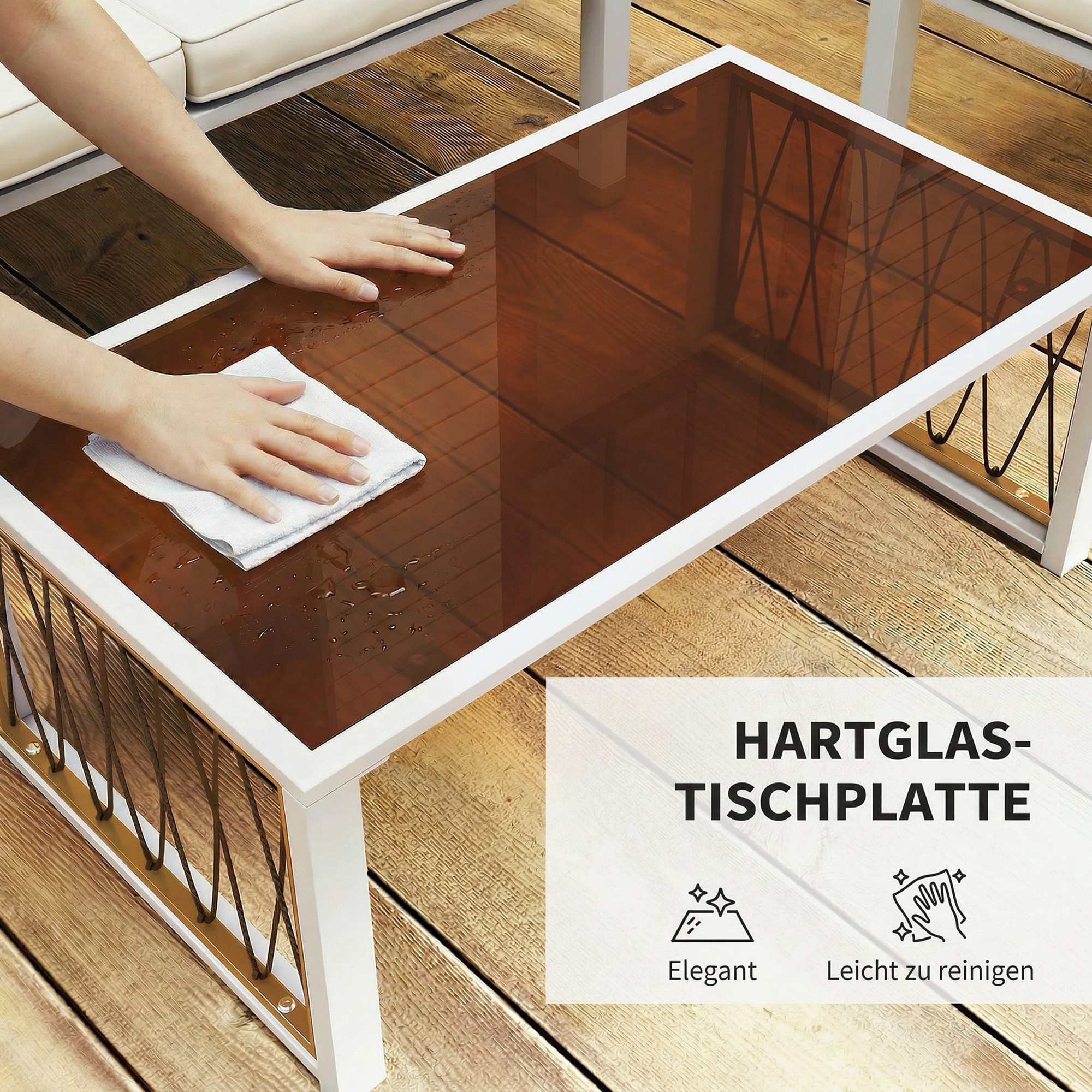 Gartenmöbel Set 4-teilig Polyrattan Lounge-Set mit Zweisitzer 2 Sessel Glastisch abnehmbar Kissen rutschfesten Matte