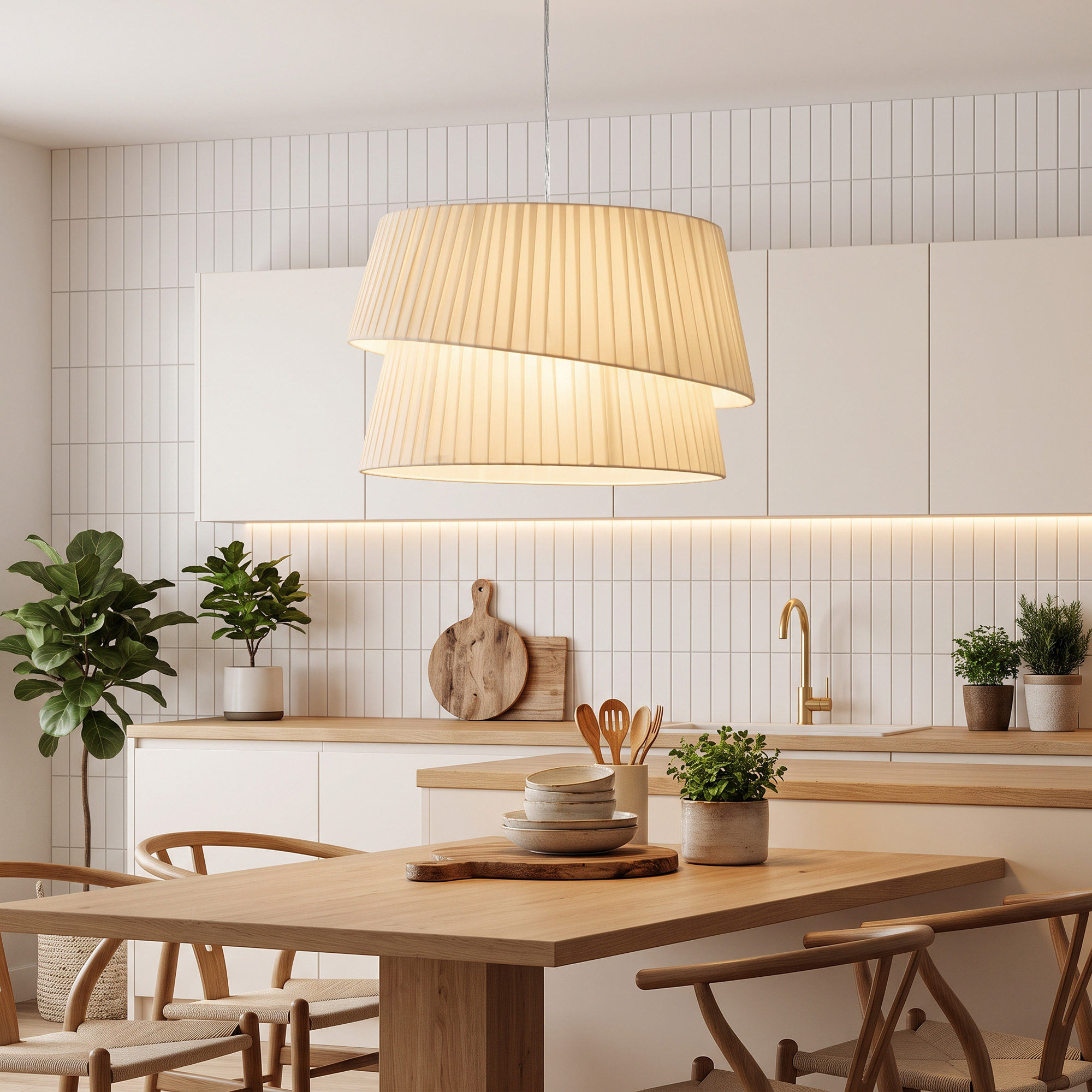 Pendelleuchte mit doppeltem Schirm, höhenverstellbar, für Wohnzimmer, Weiß