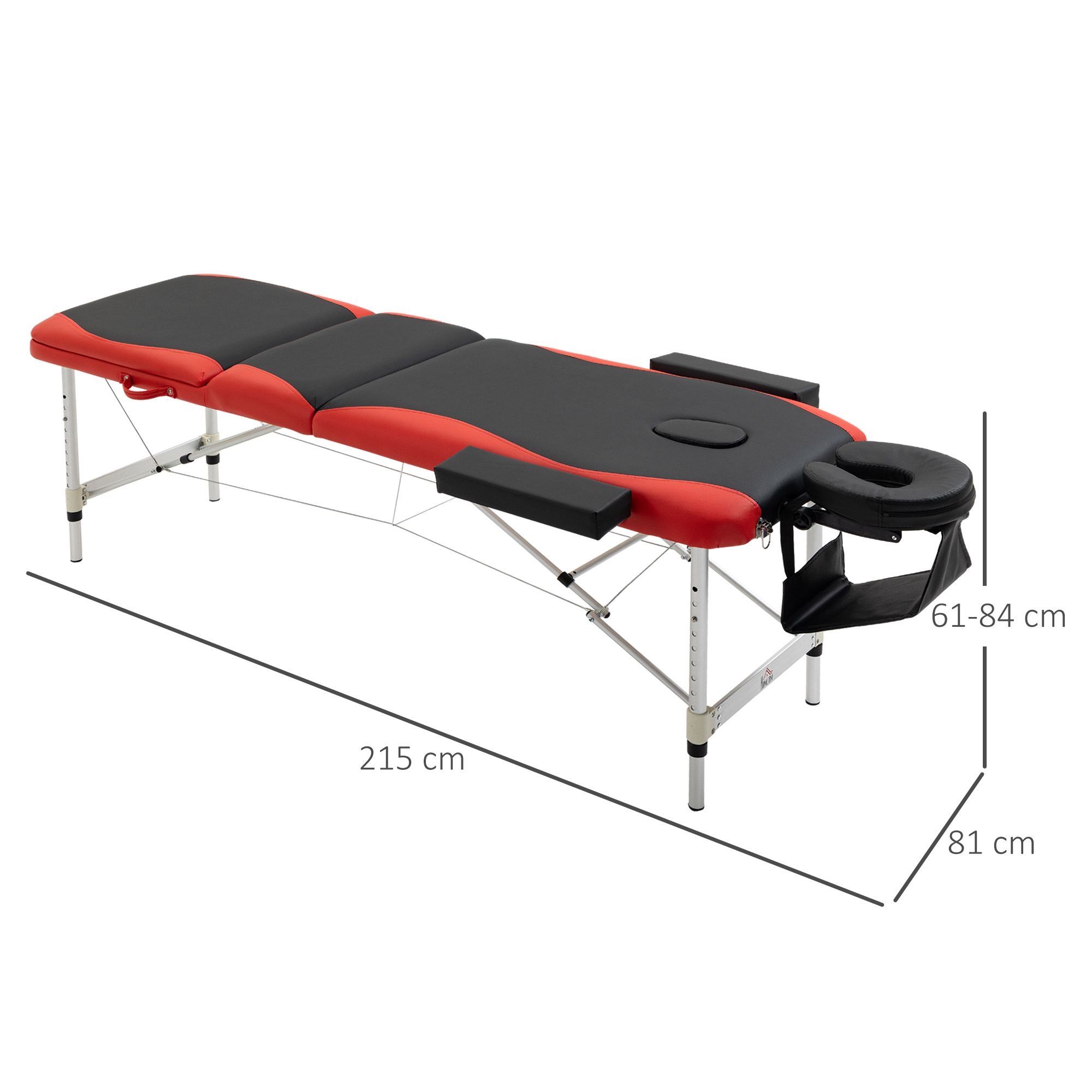 mobile Massageliege 3 Zonen Klappbar Massagetisch mit Kopfstütze Armlehne Tragetasche höhenverstellbare Aluminium Massagebett tragbar inkl. Zubehör Massagebank bis 225 kg Belast Rot