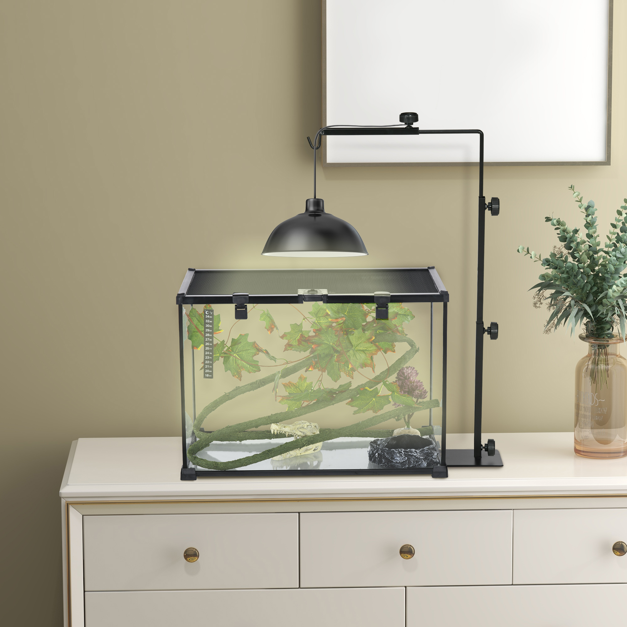 Wärmelampenständer für Terrarrien, höhenverstellbar, 40x15x95cm, Schwarz