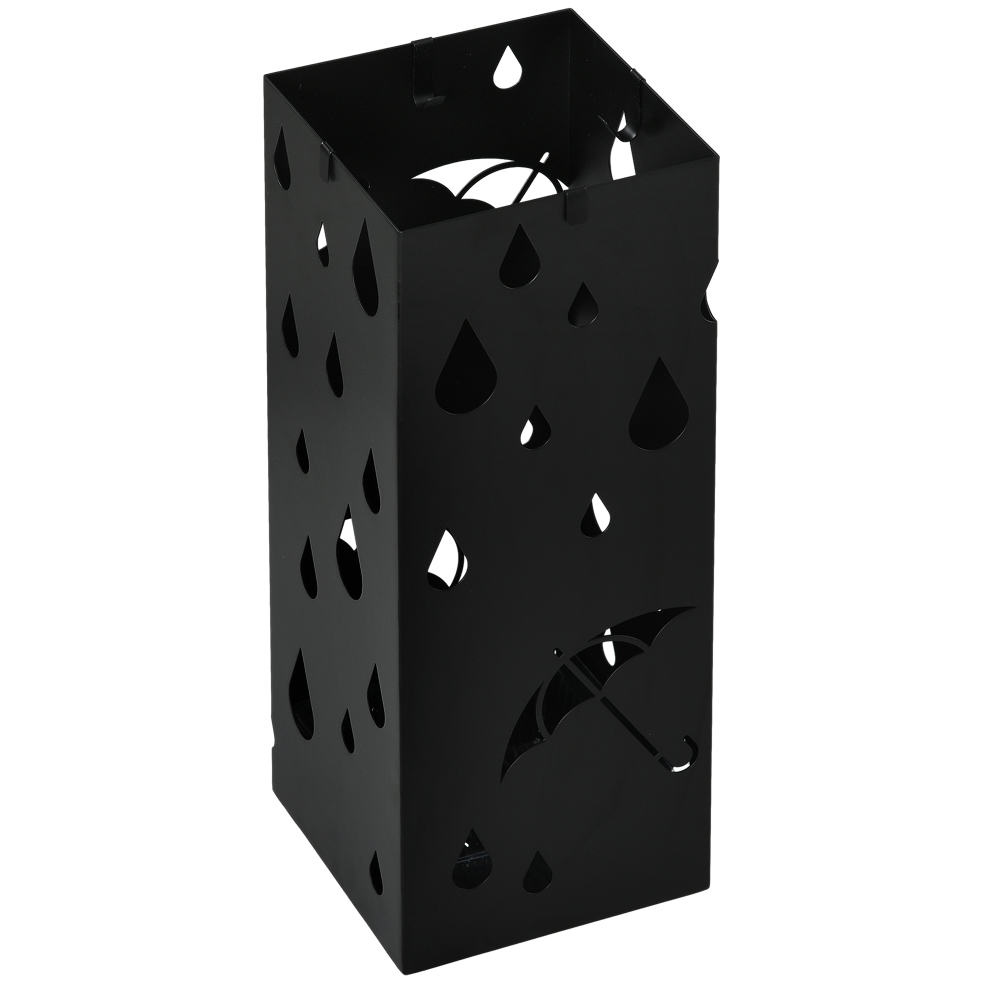 Schirmständer, 4 Haken, Tropfschale, Stahl, Schwarz