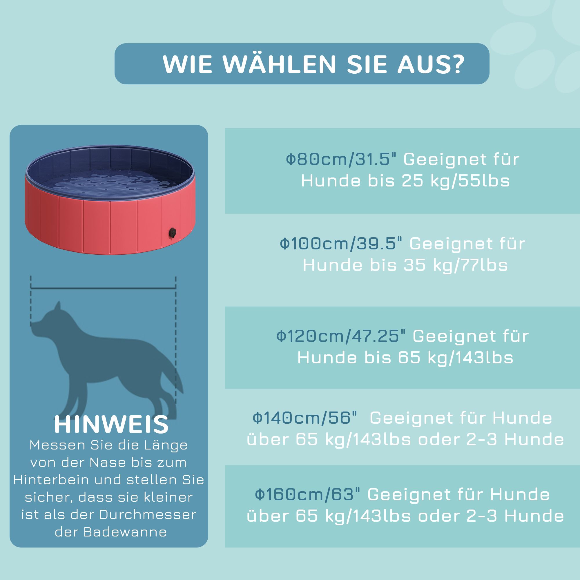 Hundebadewanne faltbar Badewanne Hundepool Plantschbecken Swimmingpool Wasserbecken für Hunde und Katzen Schwimmbecken Kunststoff+Holz Rot Ø100 x H30 cm