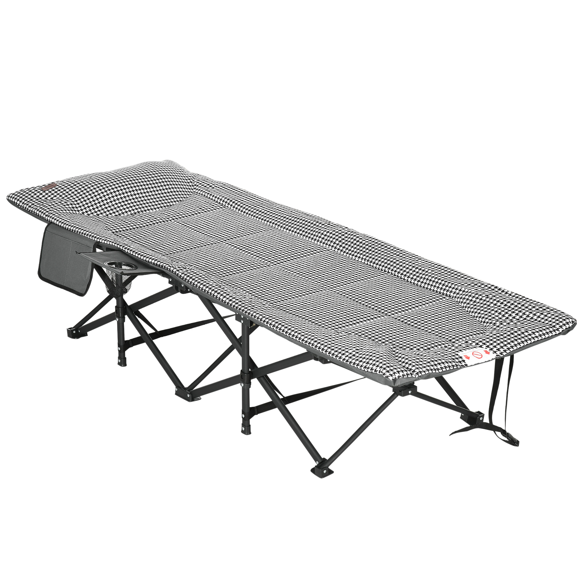 Sonnenliege, klappbar, 1 Seitentasche, 1 Getränkehalter, 68 cm x 186 cm x 48 cm, Schwarz + Weiß Sonnenliege, klappbar, 1 Seitentasche, 1 Getränkehalter, 68 cm x 186 cm x 48 cm, Schwarz + Weiß