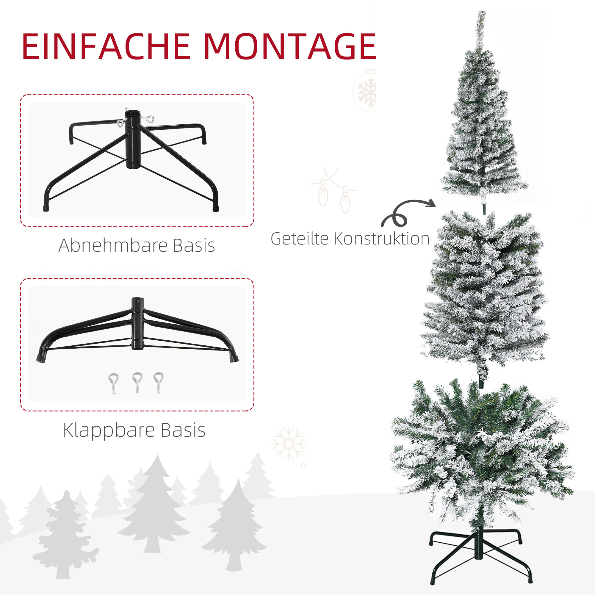 künstlicher Weihnachtsbaum 225 cm Bleistift Kiefernbaum mit Schnee, 738 Spitzen für drinnen