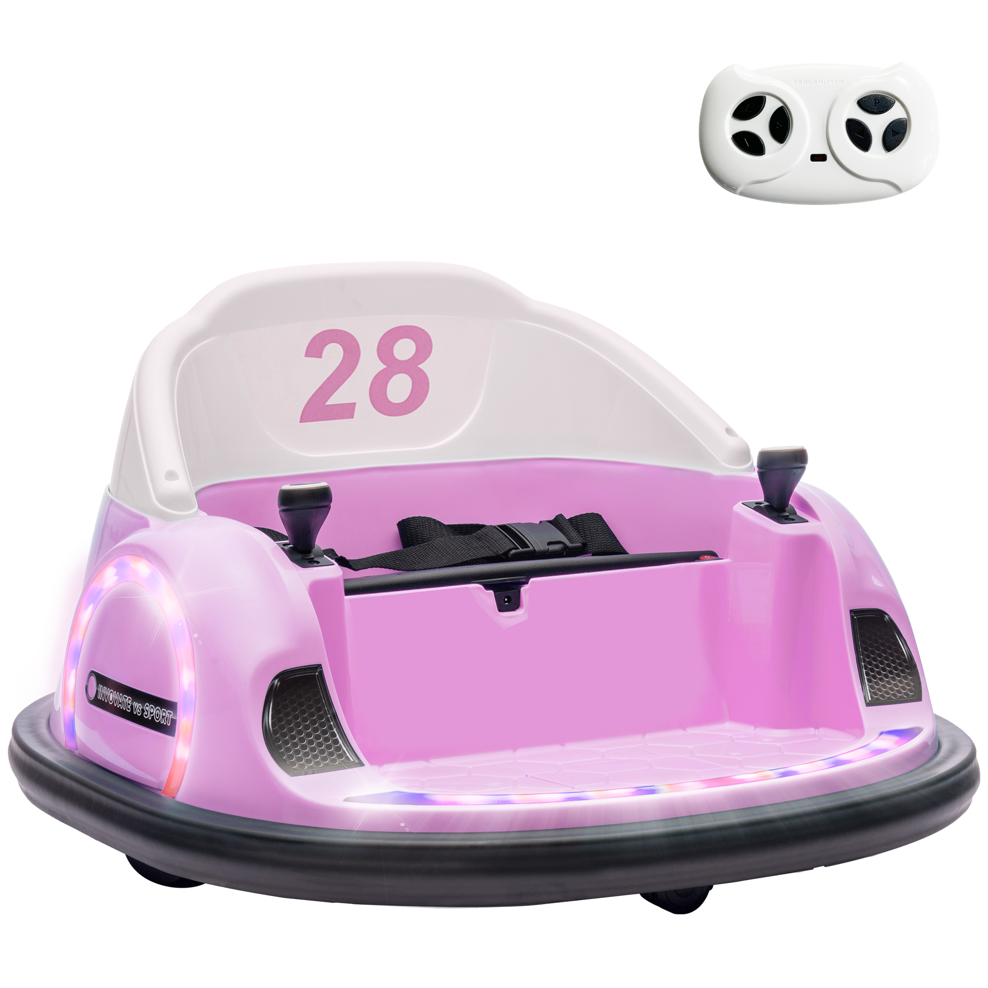 Autoscooter, 360° Rotation, 2 km/h Geschwindigkeit, Sicherheitsgurt, LED-Lichter, Musik und Hupe, Rosa