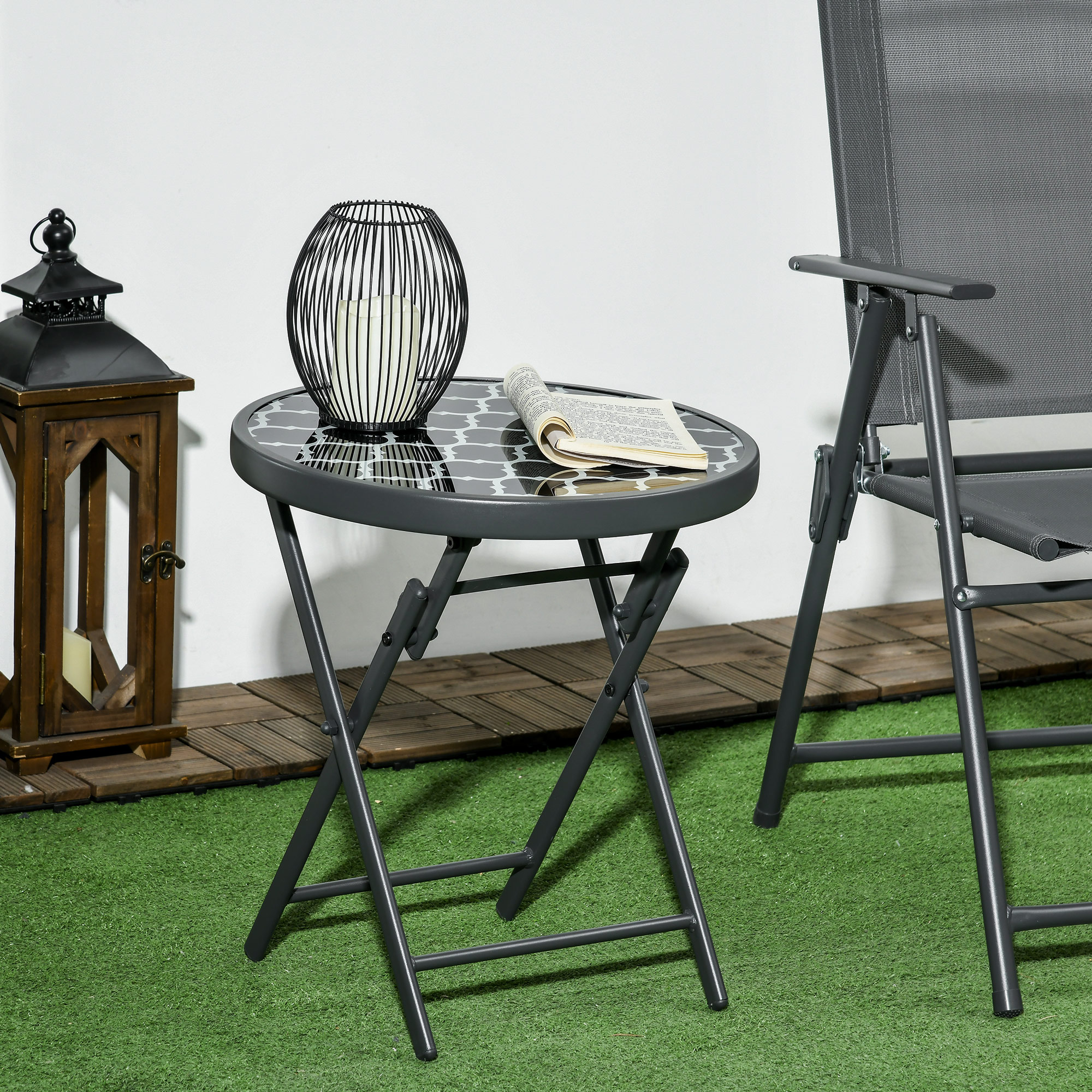 Gartentisch Klapptisch Garten-Klapptisch, rund, wetterbeständig, klappbar,  Ø45 x 50 cm, Schwarz