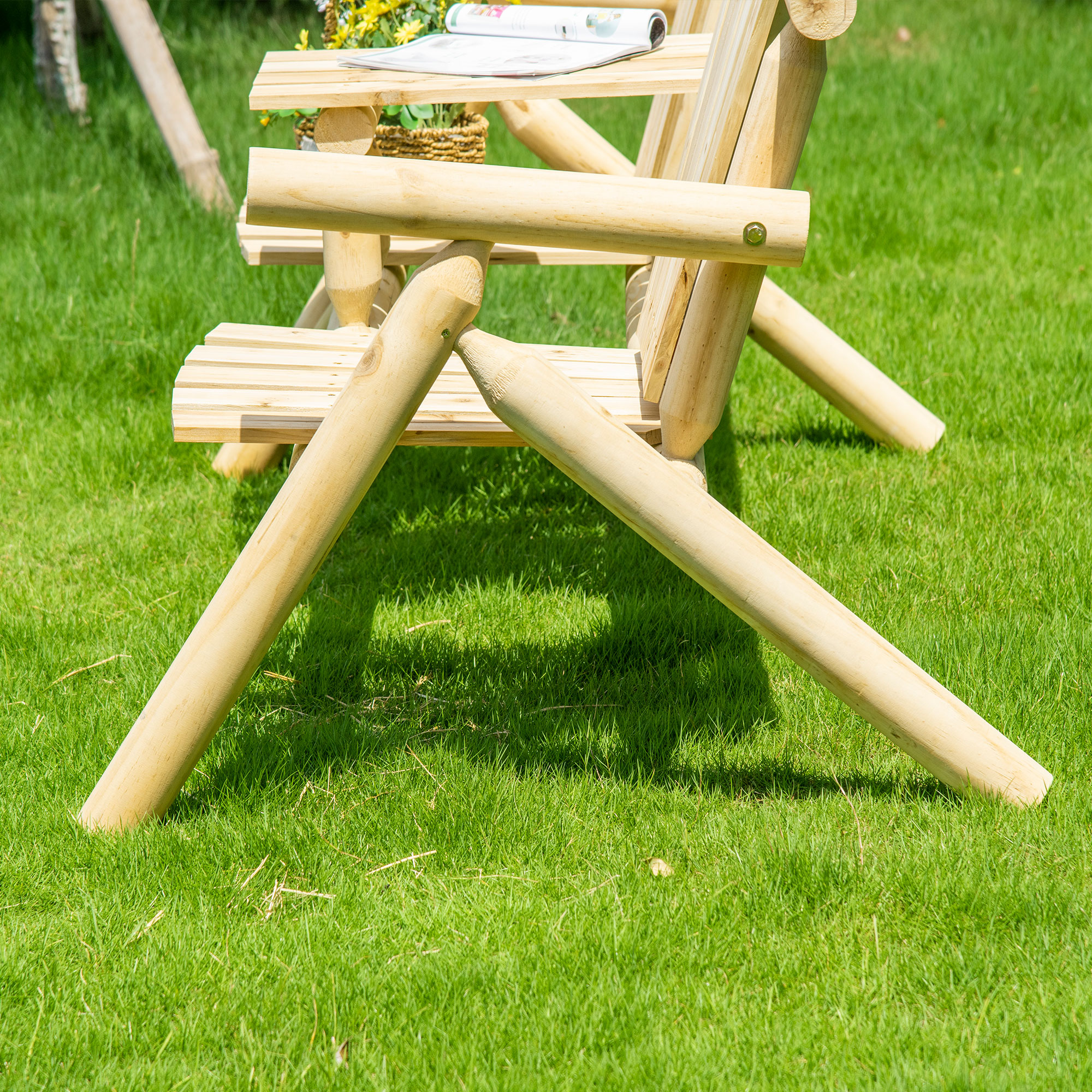 Gartenbank-Kombination für 2 Personen, integrierter Tisch, Naturholz, 157 x 88 x 103 cm