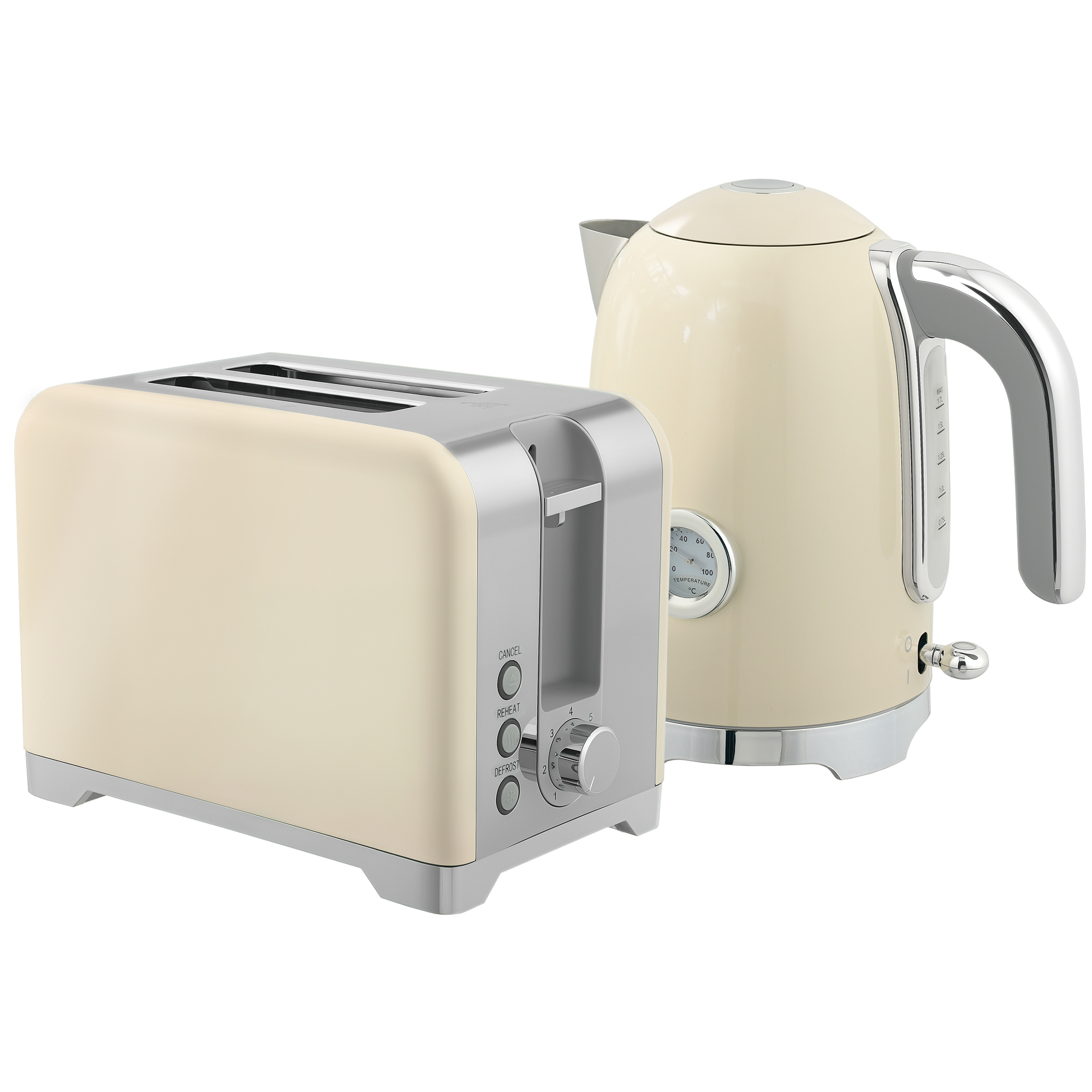 Wasserkocher- und Toaster-Set, 2200W, 7 Bräunungsstufen, versch. Funktionen, Creme