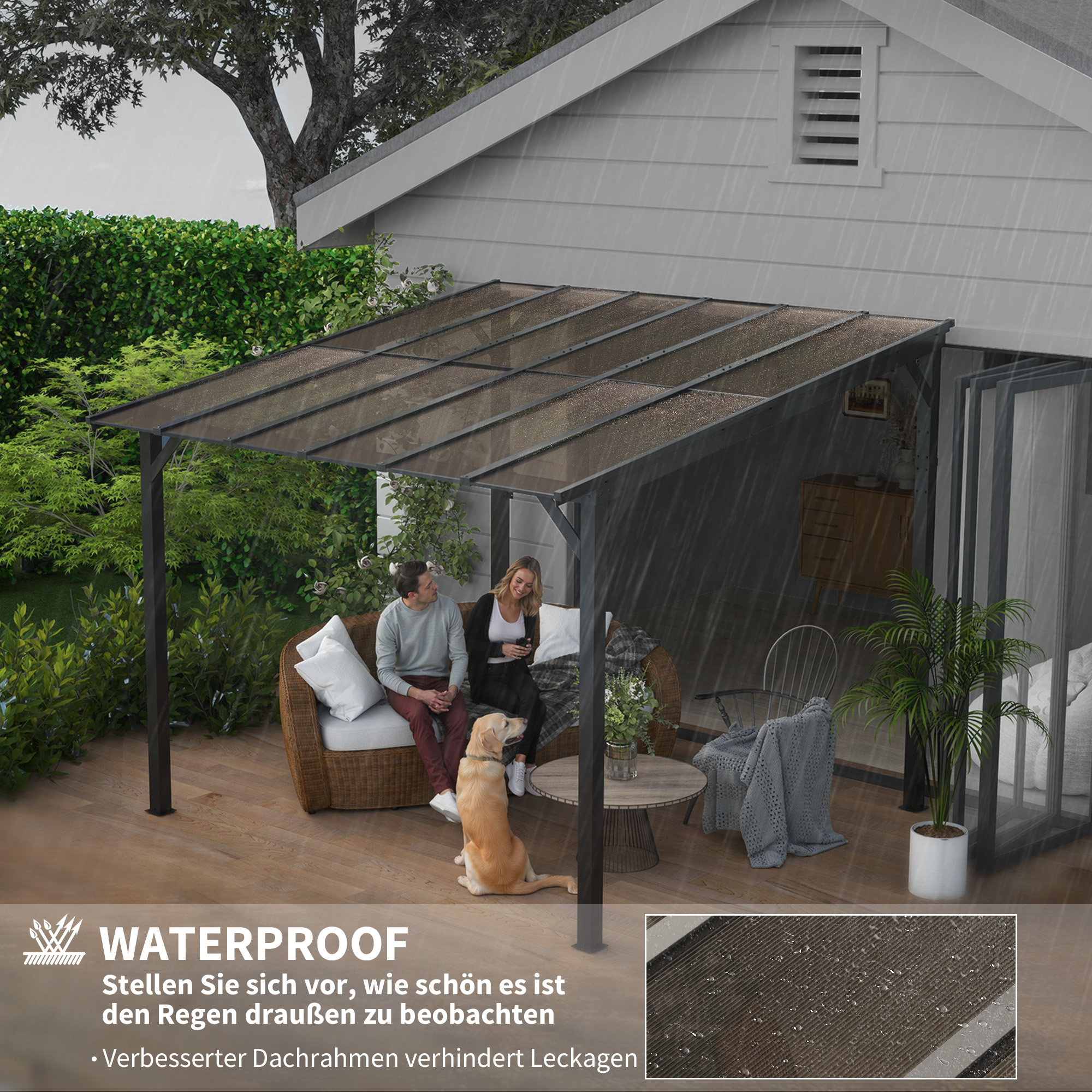 3 x 3 m Metallpergola, Gartenpergola mit wasserfestem Dach, freistehend, windfest, UV-beständig, Dunkelgrau