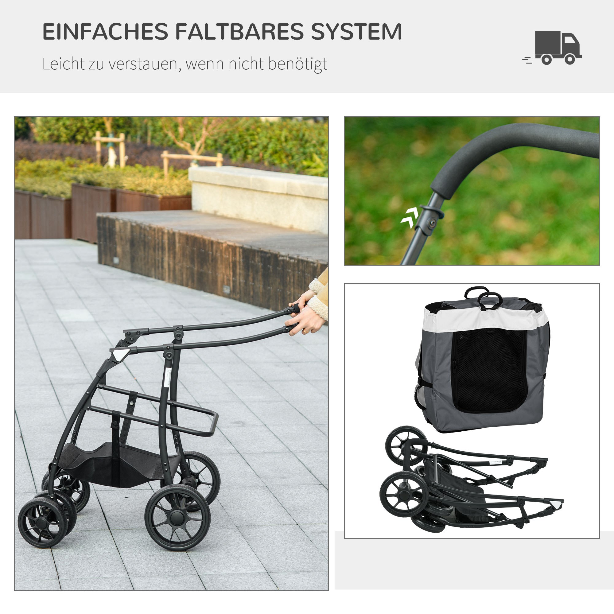 Hundbuggy Haustierbuggy bis 10kg klappbar abnehmbarer Korb 81 x 58 x 97,5 cm Schwarz + Grau + Weiß