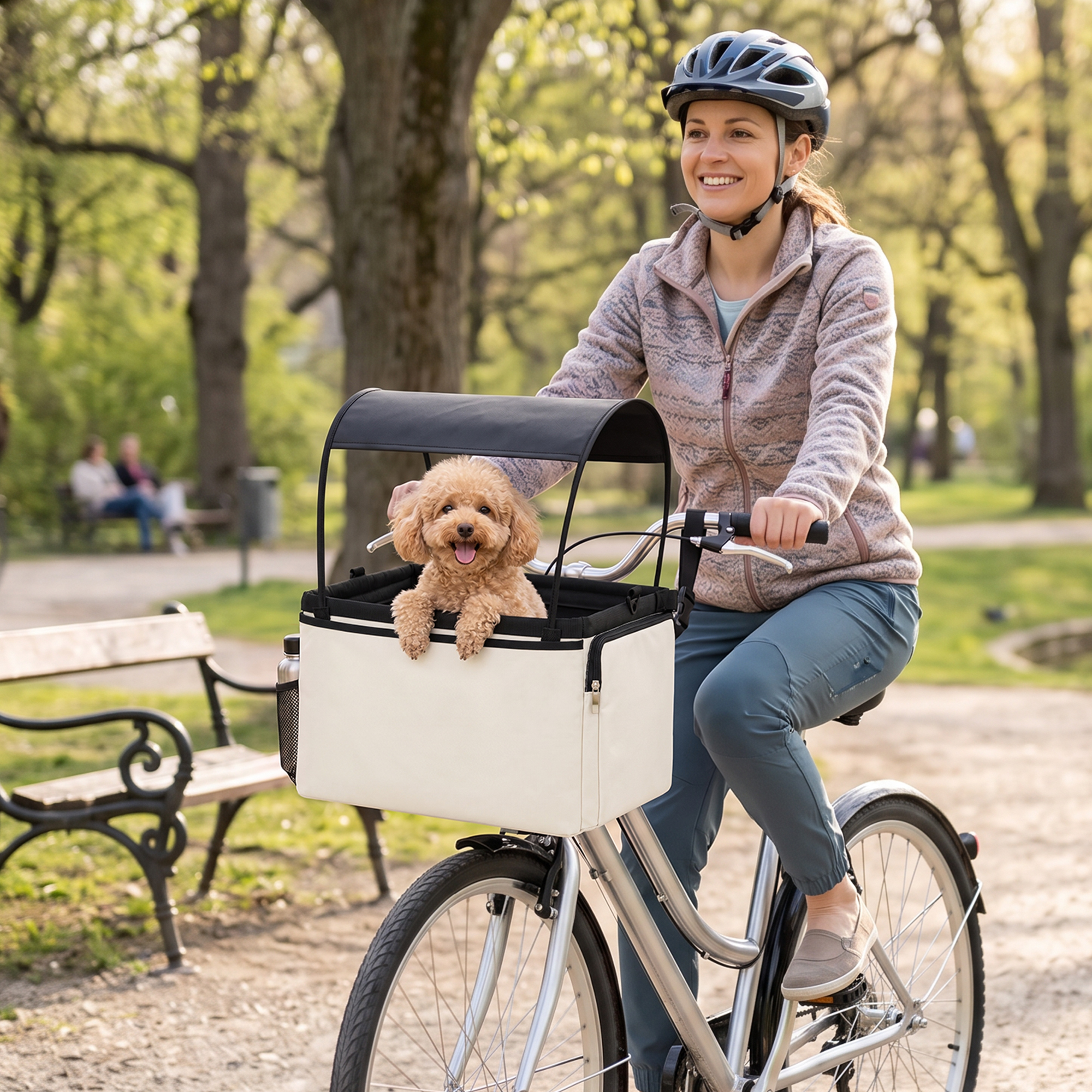 Hundekorb Fahrrad Vorne 2-in-1 Tragbarer Hundefahrradkorb mit Verdeck Sicherheitsleine Schultergurt Seitentaschen 5kg