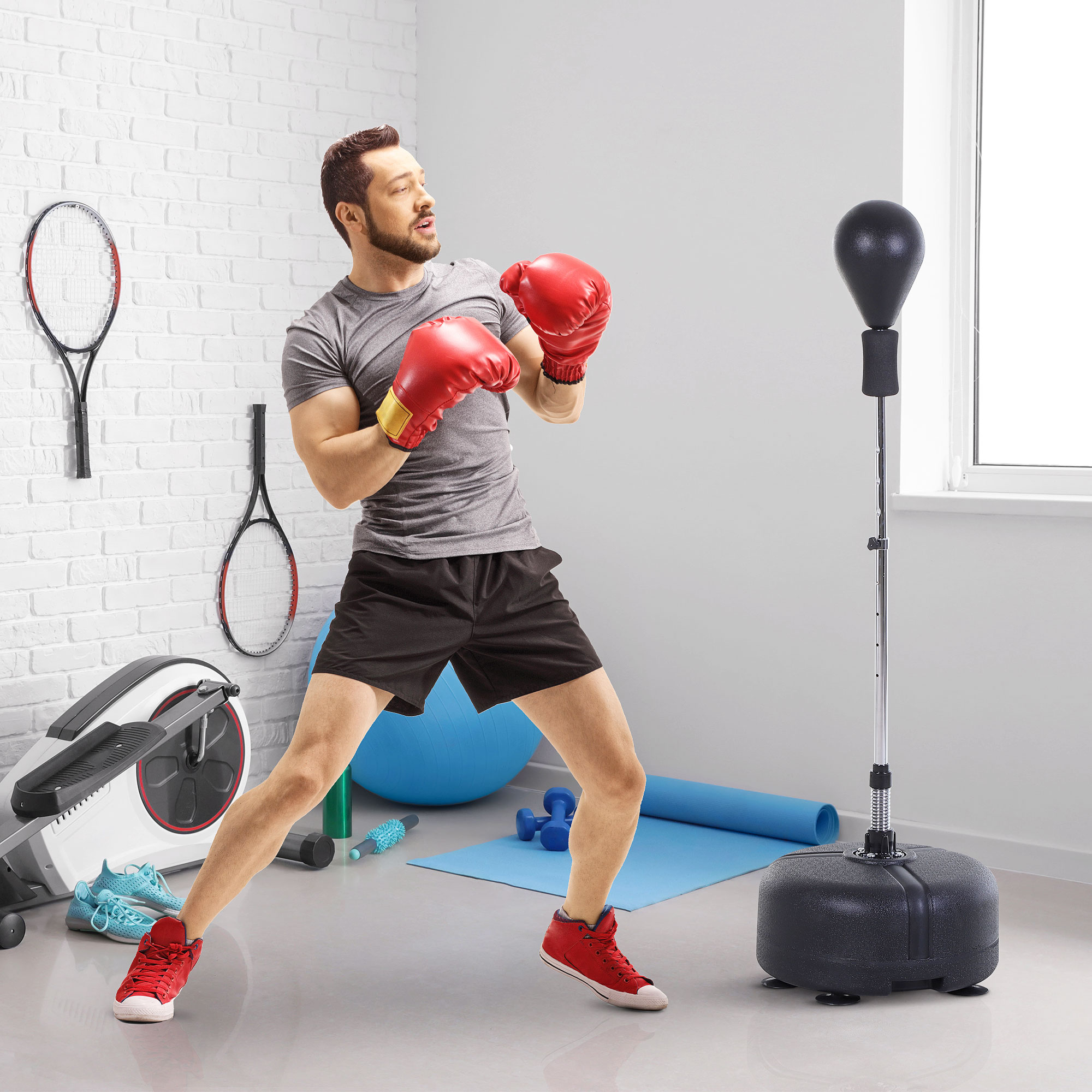 Punchingball Set Standbox Training Set 136-154 cm höhenverstellbar mit 1 paar Handschuhe Geeignet für Profis und Anfänger Schwarz