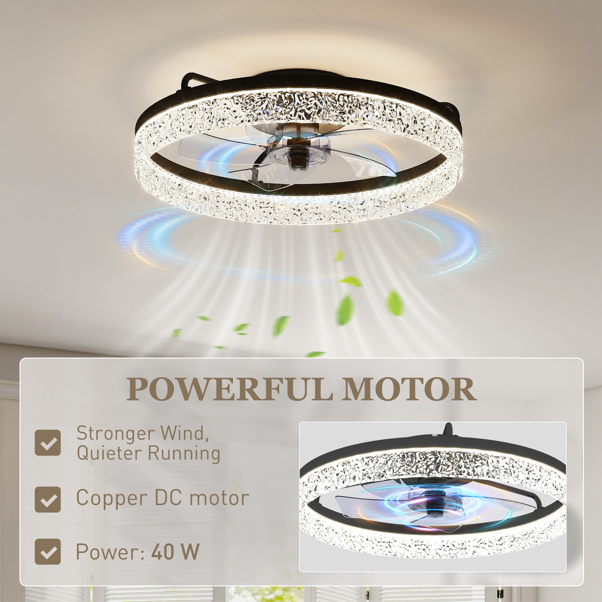 Deckenventilator mit Licht, dimmbarer LED-Deckenventilator mit Fernbedienung für Schlafzimmer und Wohnzimmer, Schwarz