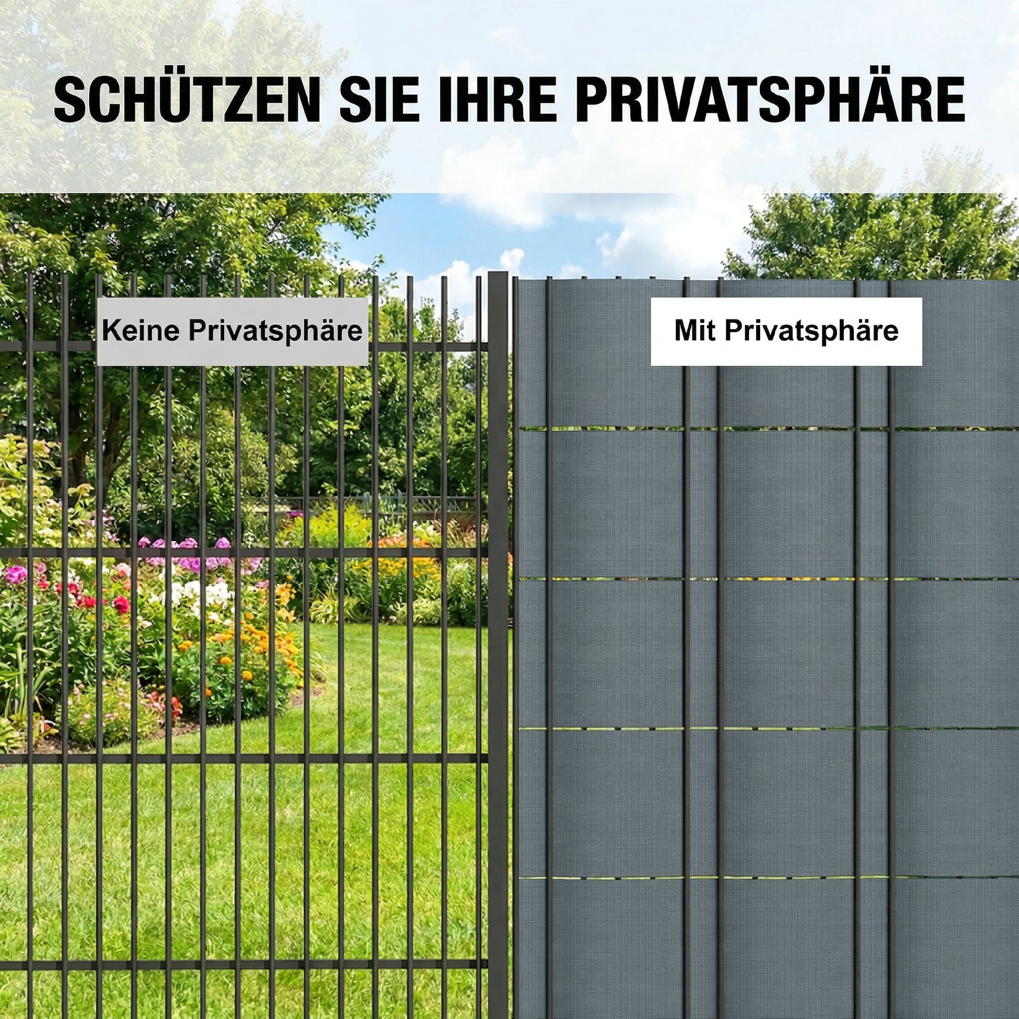 Sichtschutzstreifen 4er Set Kunststoff UV-beständiger wasserdichter Sichtschutz mit Befestigungsclips 35 m x 19 cm Grau