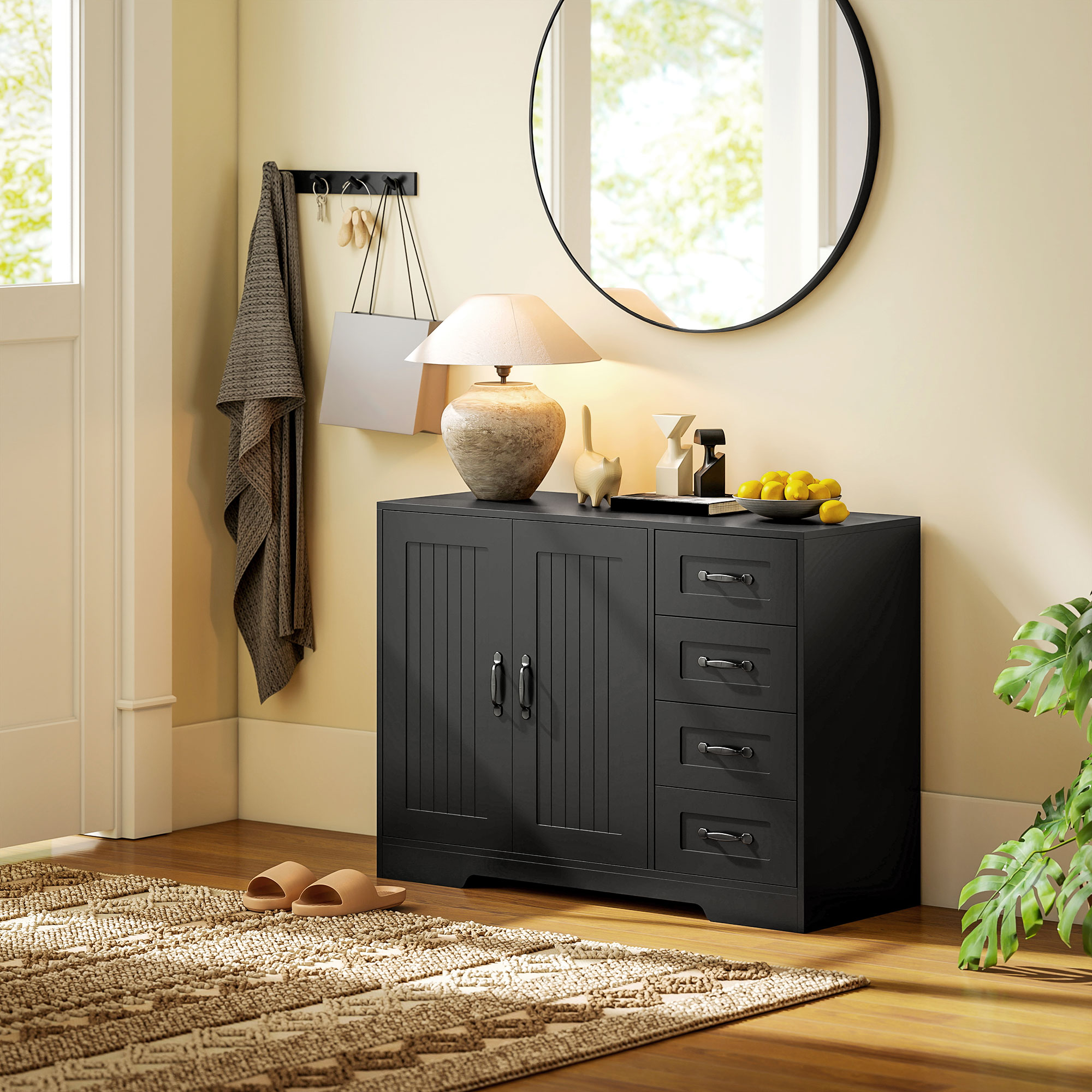 Sideboard, Kommode, moderner Stil, 4 Schubladen, 1 Schrank, 105 x 40 x 76 cm, Schwarz