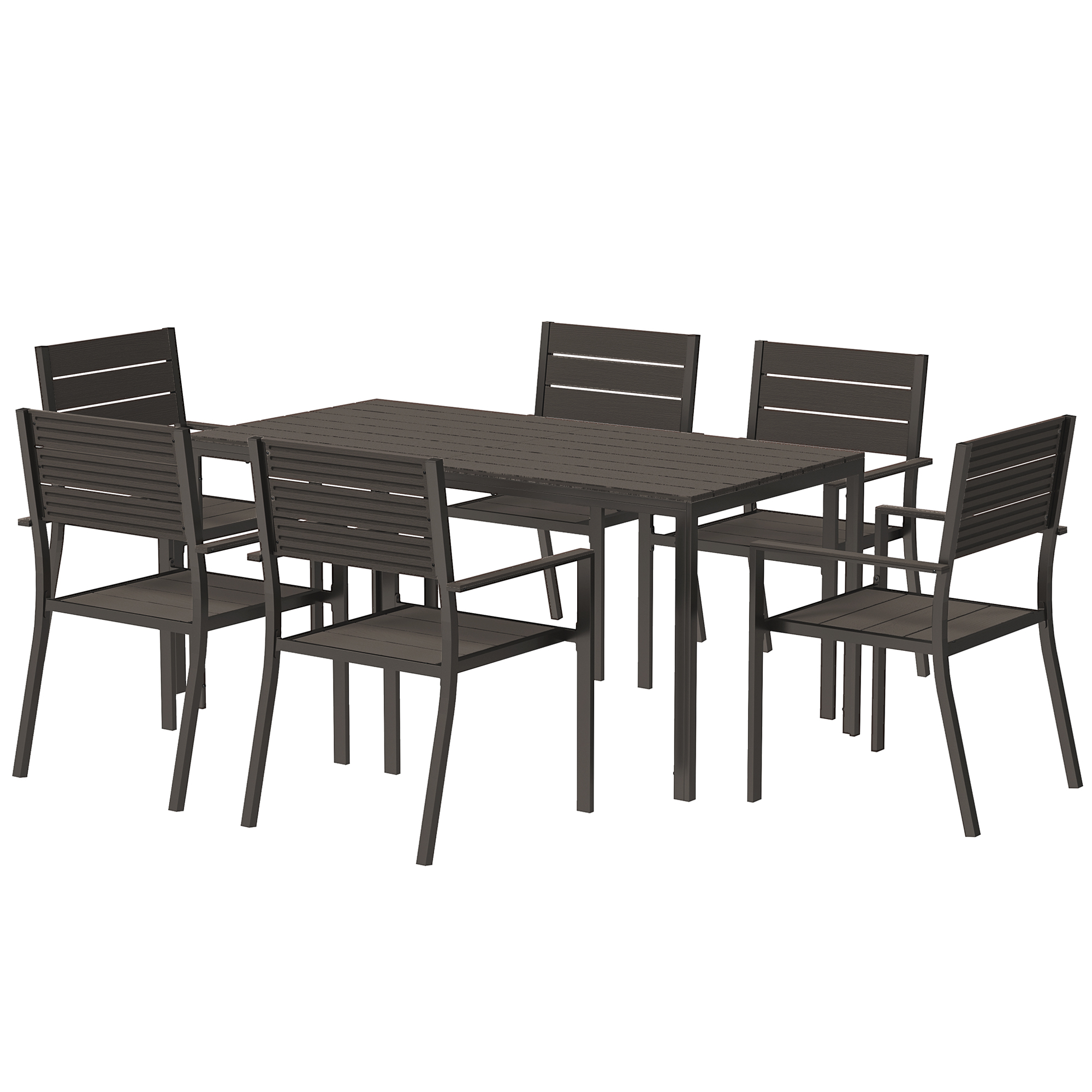 Sitzgruppe 7-teilig Essgruppe für 6 Personen Esstisch mit 6 Stühlen geschlitzte Tisch Dunkelbraun