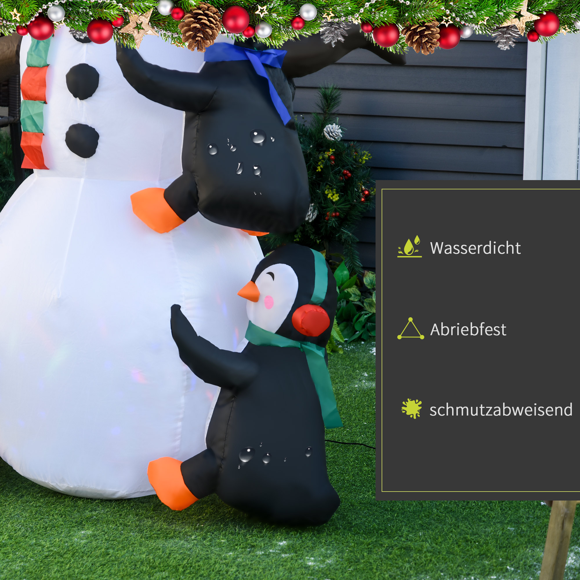Schneemann Outdoor-Weihnachtsdekoration, inkl. Gebläse, bunte LED´s, selbstaufblasend 1,4 m, Mehrfarbig