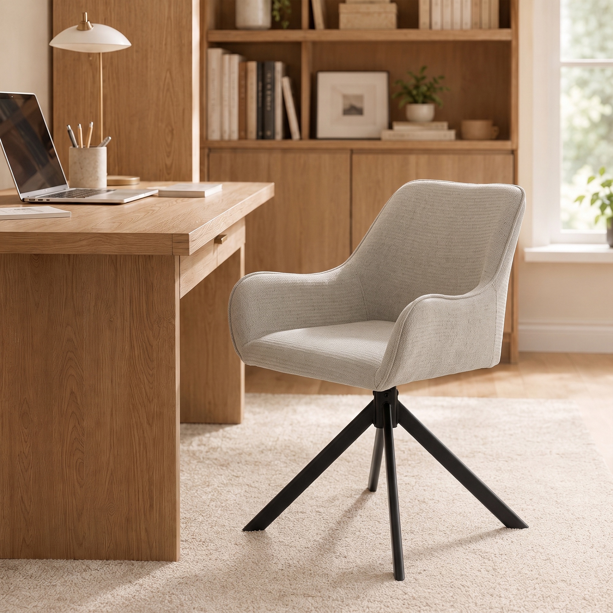 Esszimmerstühle 2er-Set, Drehbarer Küchenstuhl mit Armlehnen, Metallrahmen für Wohnzimmer, Esszimmer, Beige
