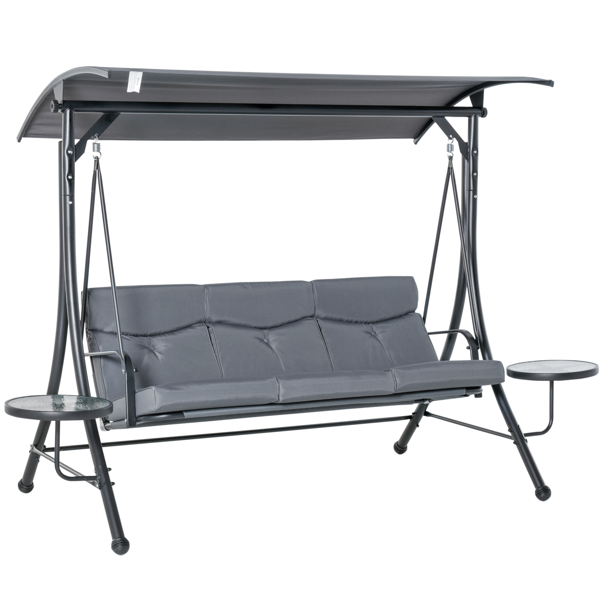 Hollywoodschaukel 3-Sitzer Gartenschaukel Schaukelbank mit verstellbarem Sonnendach Teetisch Stahl Polyester Grau+Schwarz 271 x 125 x 177 cm
