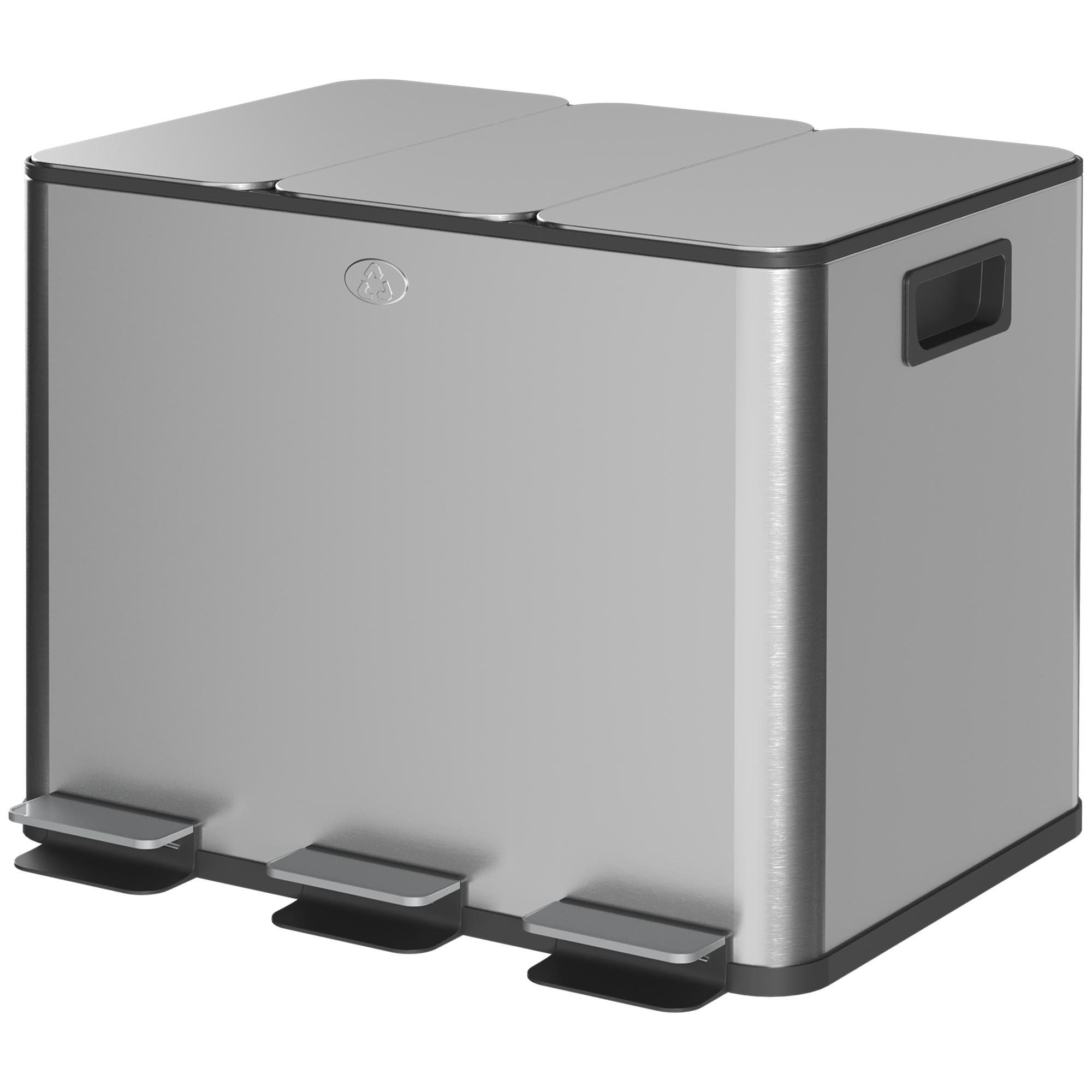 Mülleimer mit 3 x 20l Fächern, Deodorant-Deckel, fingerabdrucksicher, Soft-Close, herausnehmbar, Silber