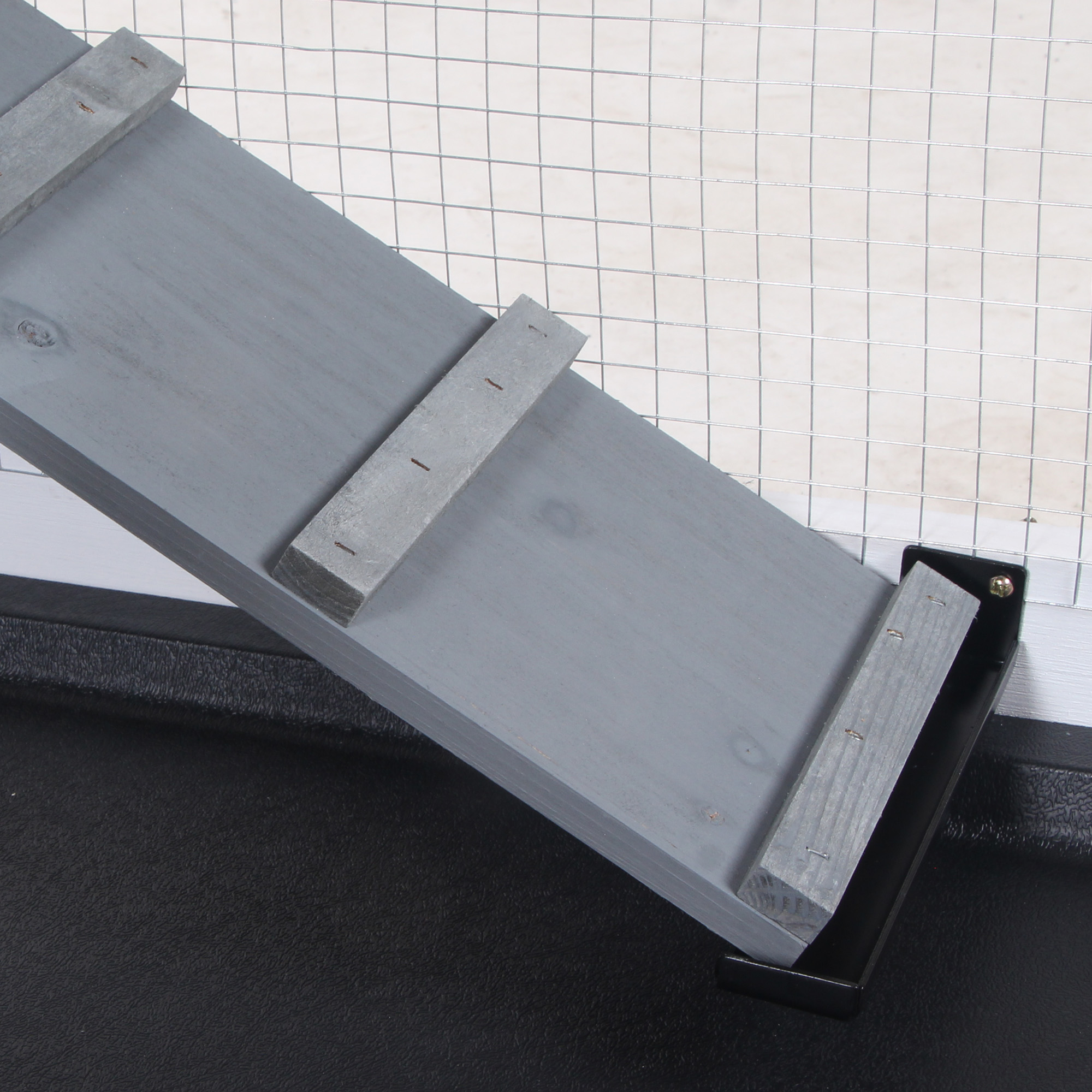 Hasenstall Kaninchenstall mit Freilaufgehege Rampe Kleintierstall aus Holz mit 2 Etagen Bodenwanne 157,4x53x93,5cm Grau