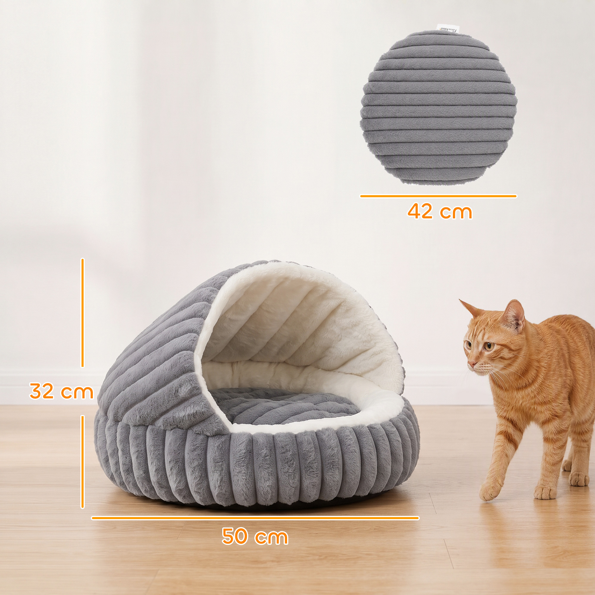 Katzenbett Plüsch Katzenhöhle mit abnehmbarem Kissen, Rutschfester Boden, Waschbar Katzenkorb, für Katzen bis 5 kg, Grau
