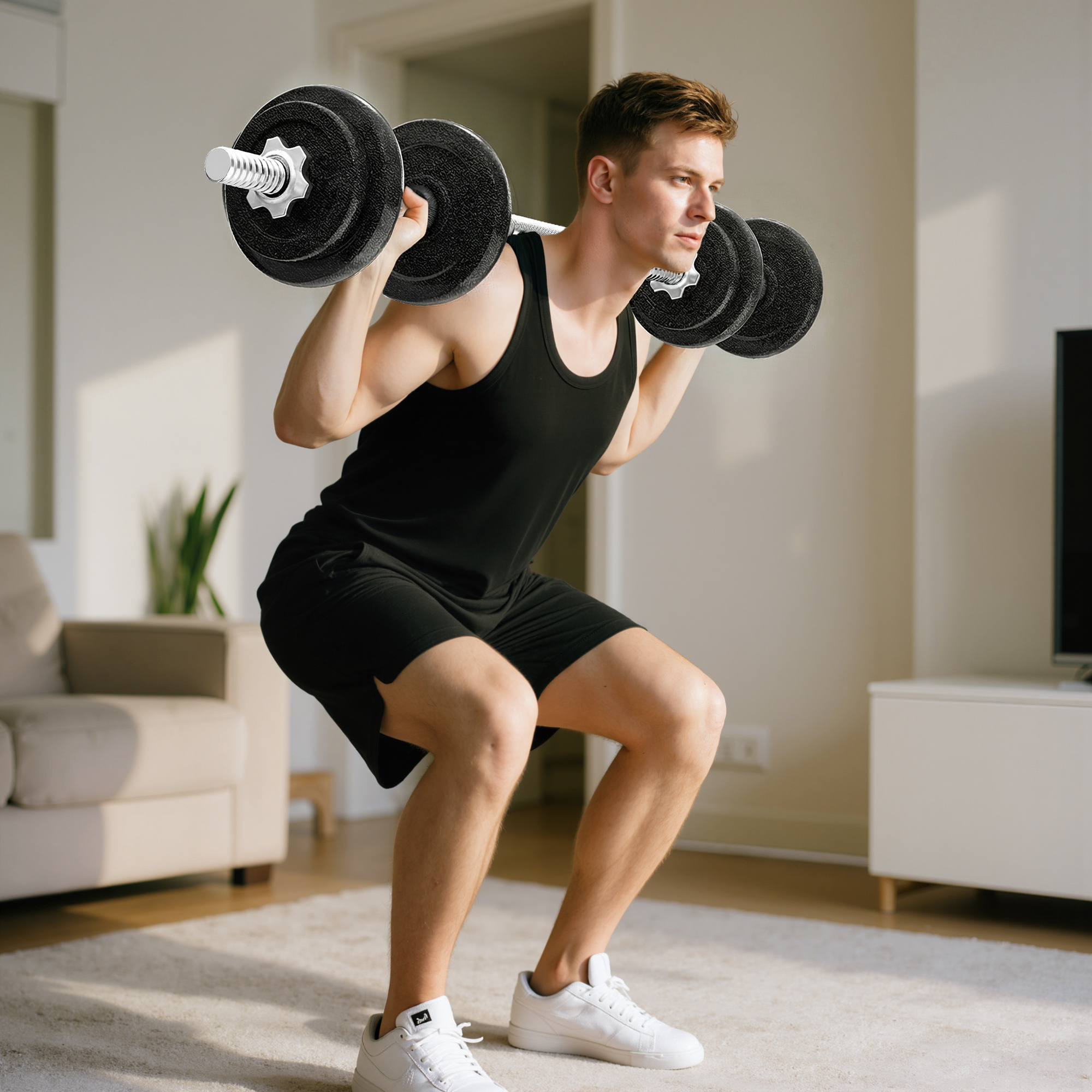 Hantelset 2-in-1 Kurzhanteln Langhanteln verstellbar bis 20 KG mit rutschfestem Griff für Krafttraining Zuhause Grau