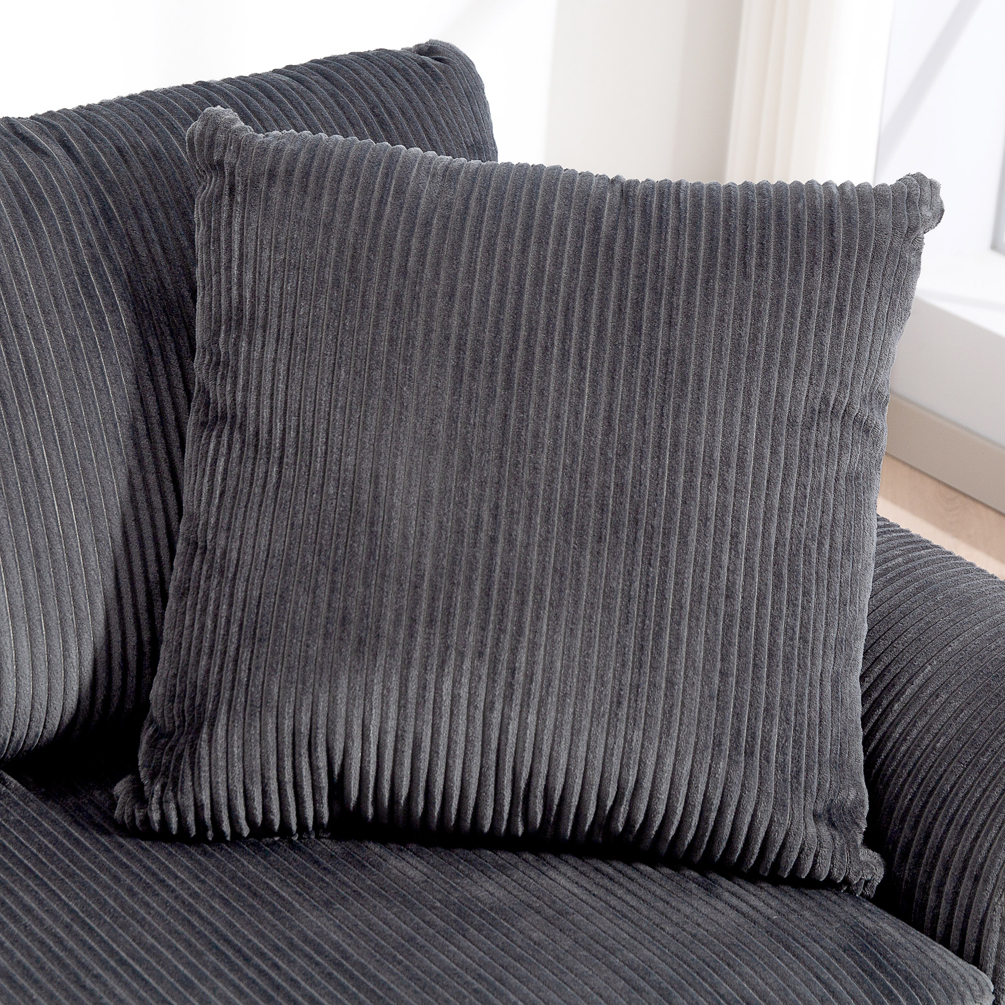 3-Sitzer-Sofa mit Zierkissen, Cordsofa für Wohnzimmer, Schlafzimmer, 212 cm breit, Dunkelgrau