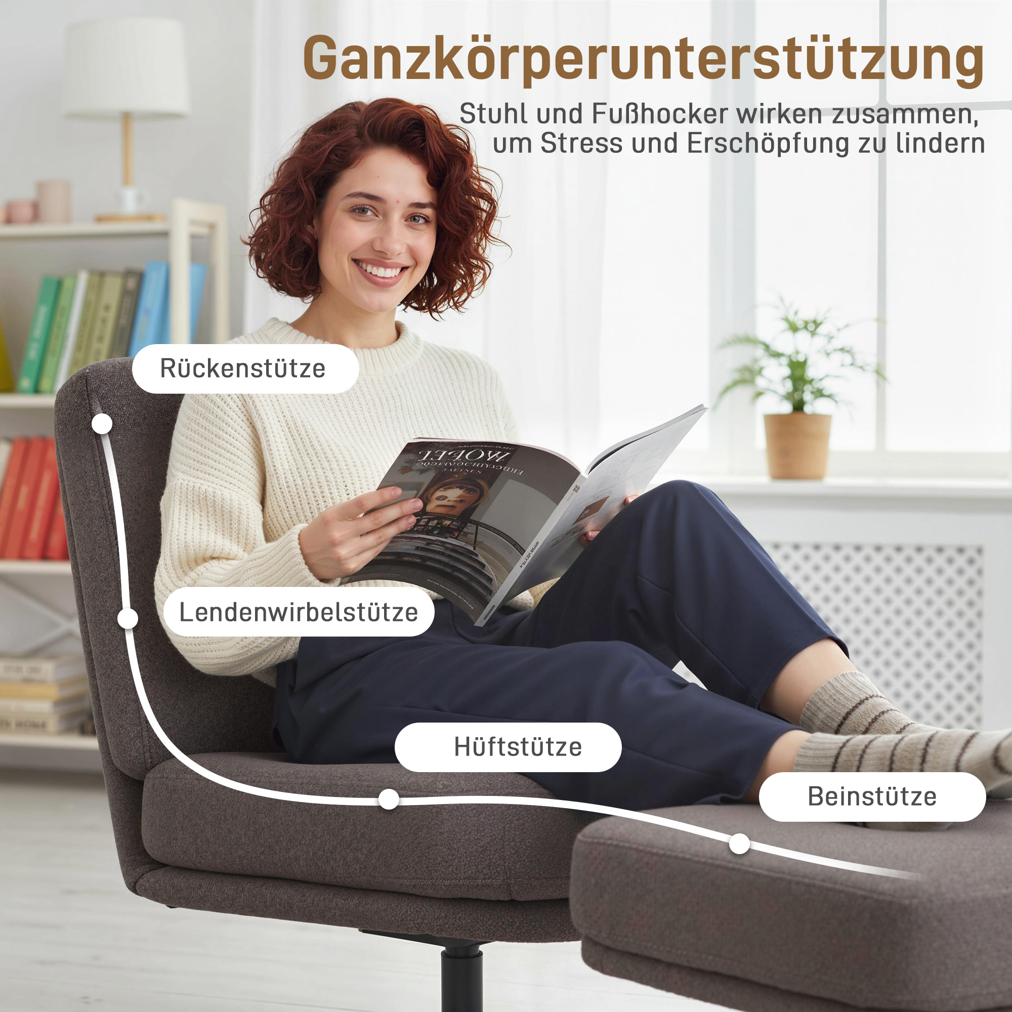 Sessel mit Hocker Drehbar Loungesessel mit Leinenoptik für Wohnzimmer Dunkelgrau