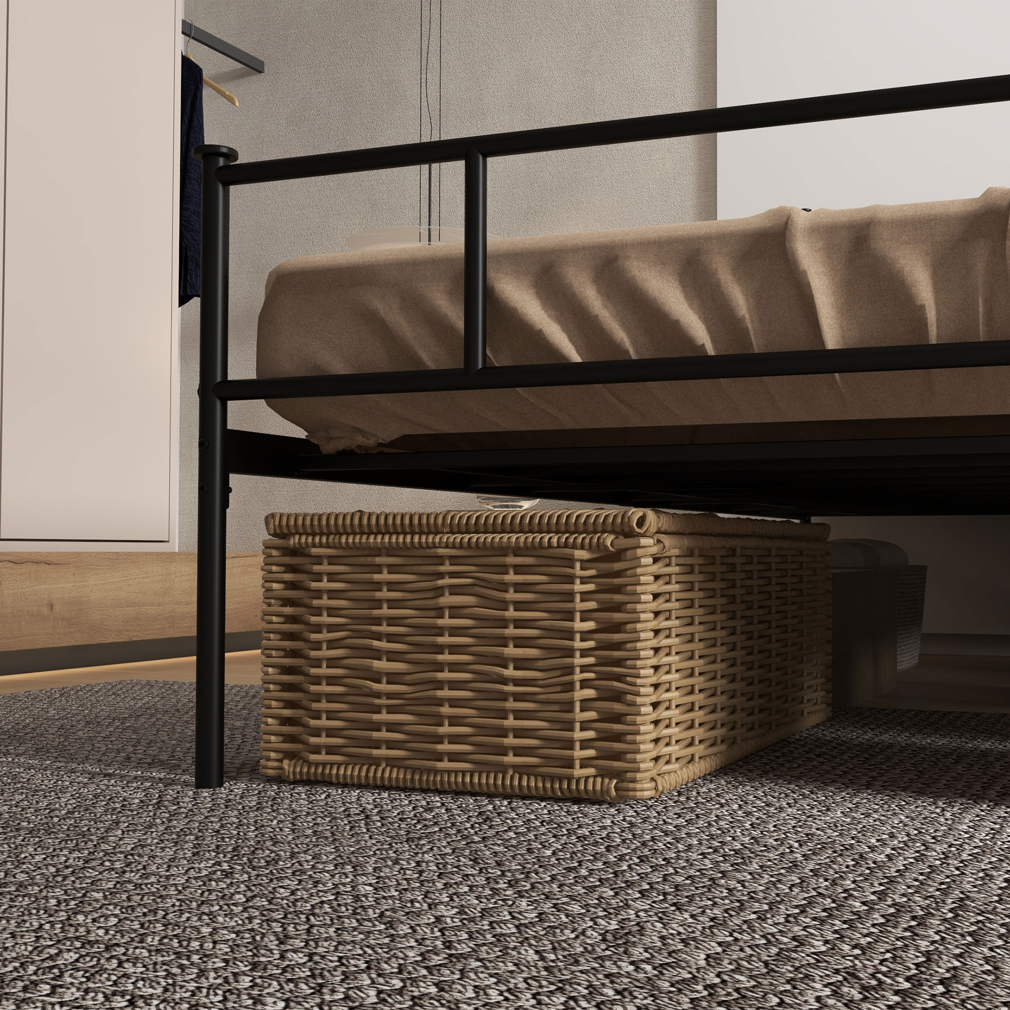 Bett 160 x 200 cm Bettrahmen mit Lattenrost aus Stahl, Unterbettaufbewahrung, Doppelbett, Schwarz