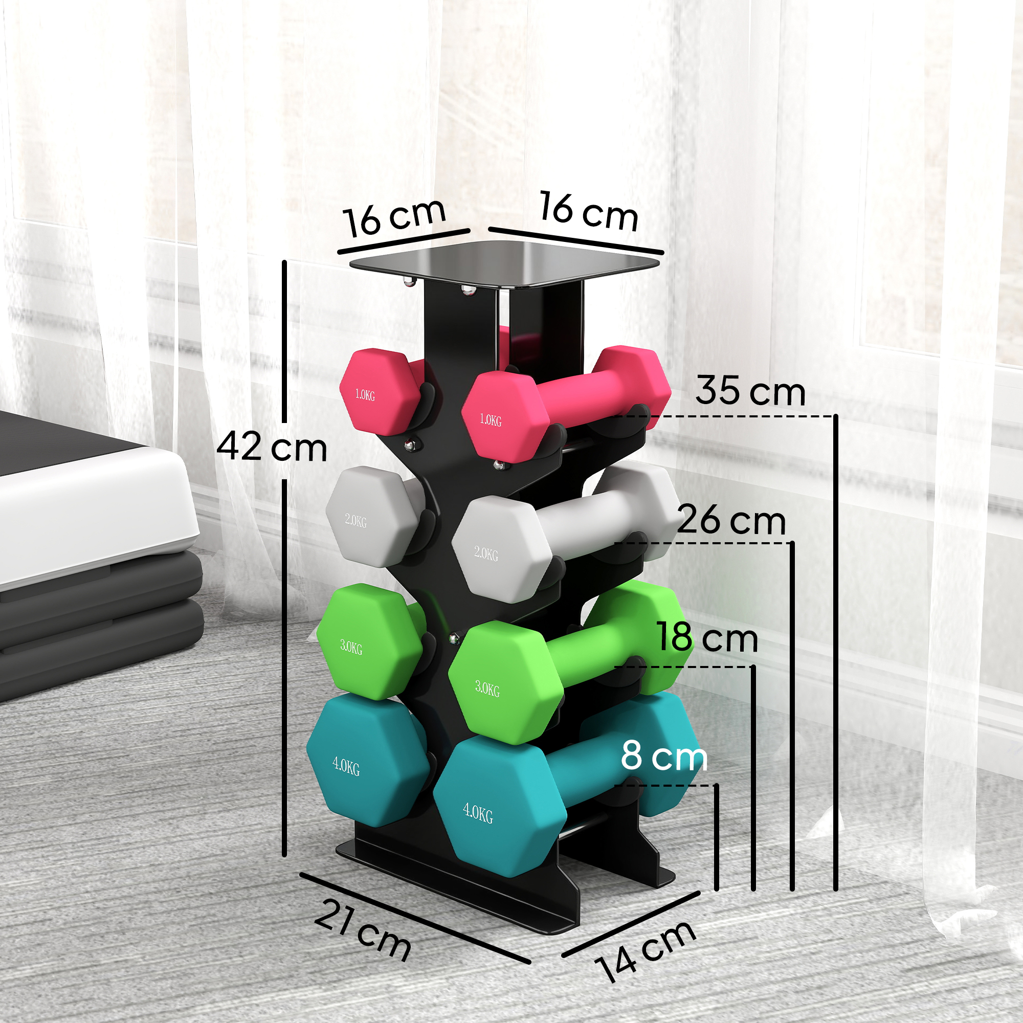 Hantel-Set 4 Paar Kurzhanteln mit Aufbewahrungsständer rutschfeste Griff, 1-4 kg Hexagon