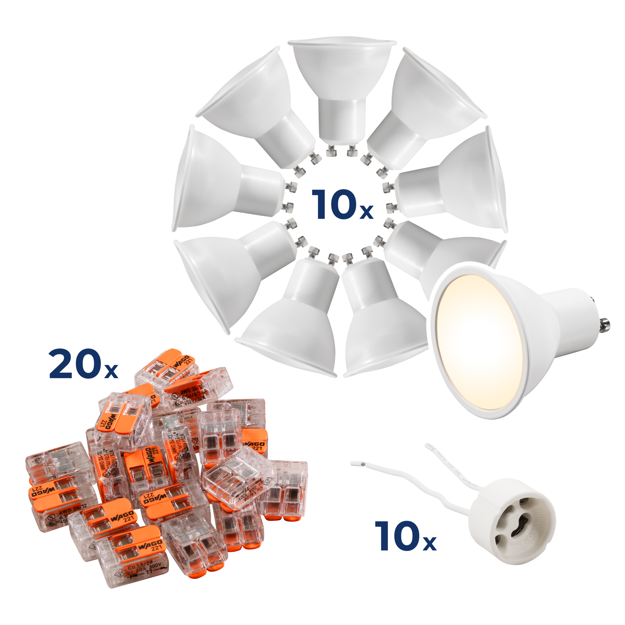 LED-Strahler Komplettset McShine, 10x MS-60, 10x Fassung, 20x Wago-Klemme