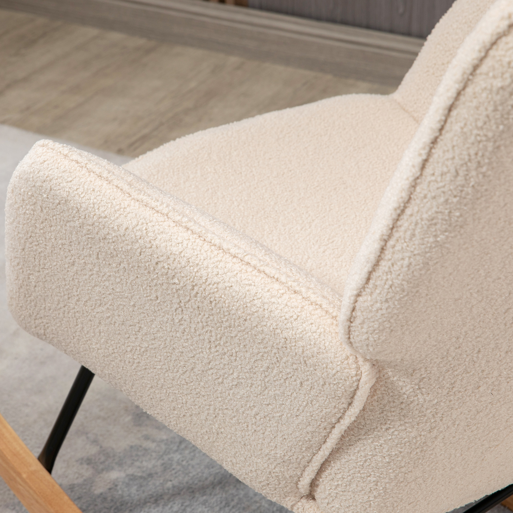 Schaukelstuhl im Retro-Design, Massivholz, Sessel, Relaxsessel, 98 cm x  71 cm x 101 cm, Beige