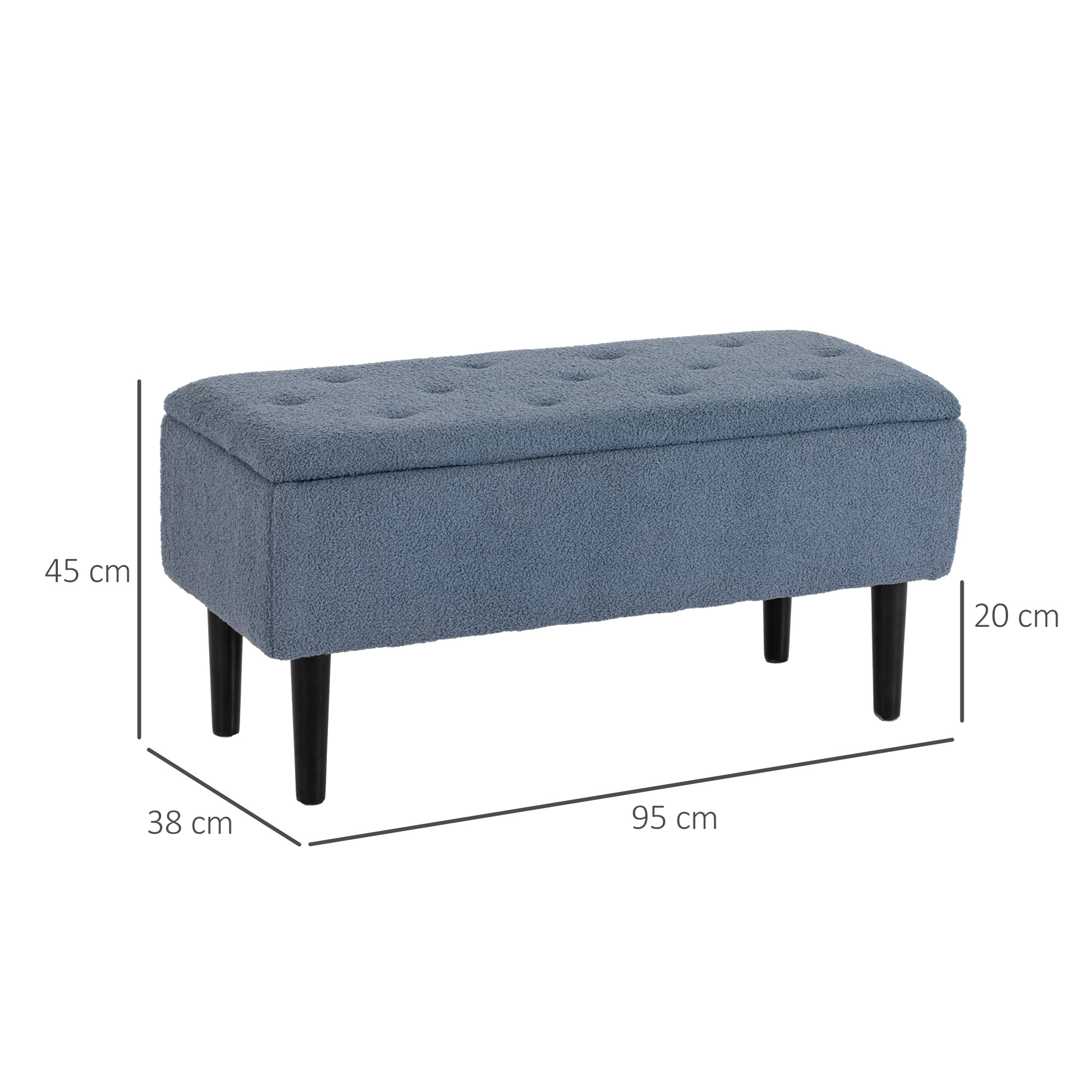 Polsterbank mit Stauraum, Sitztruhe, Kaschmiroptik, bis 120 kg, Naturholzrahmen, 95 x 38 x 45 cm, Blau